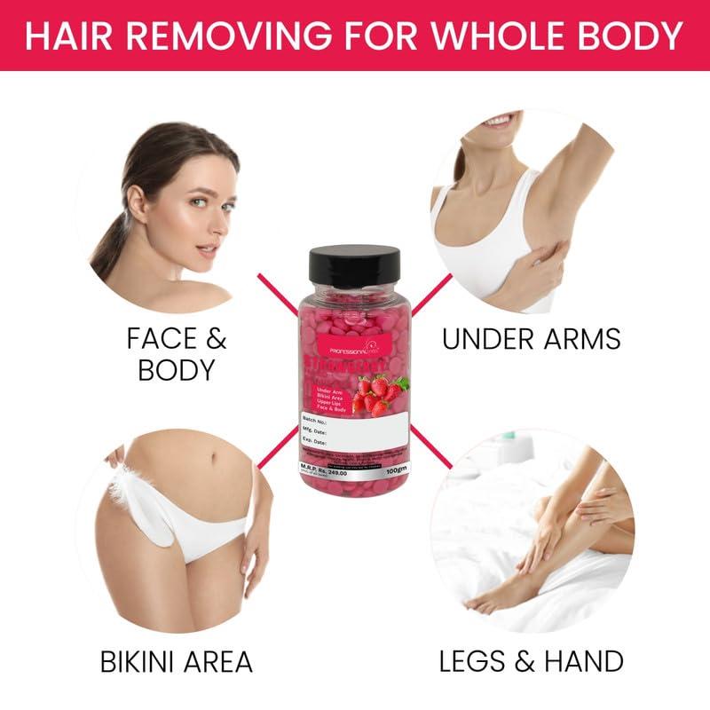 PROFESSIONAL FEEL PROFESSIONAL FEEL Body Wax Beans - Best for Painless Hair Removal, Waxing for Face, Eyebrow, Back, Chest, Bikini Areas, Legs Easily At Home - 100 Grams (STRAWBERRY) |