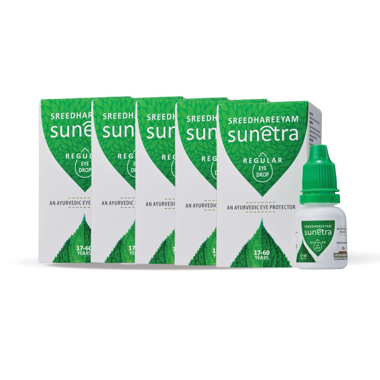 Sreedhareeyam Ayurveda Sreedhareeyam Ayurveda Sunetra Regular Herbal Eyedrops (17-60 Yrs Age), Cooling Daily-Use Eyedrops With Rosewater, Holy Basil Leaves & Pure Honey, 100% Ayurvedic (Pack Of 5)