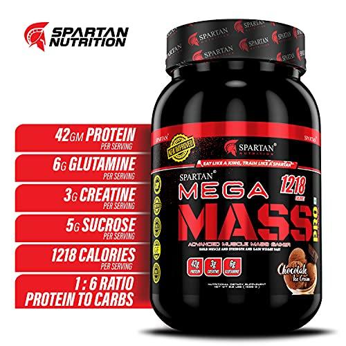 SPARTAN Spartan Nutrition Mega Mass Pro High Protein and High Calorie Mass Gainer / Weight Gainer Powder - 2.2 lbs, 1KG (Chocolate Icecream) with Vitamins and Minerals.