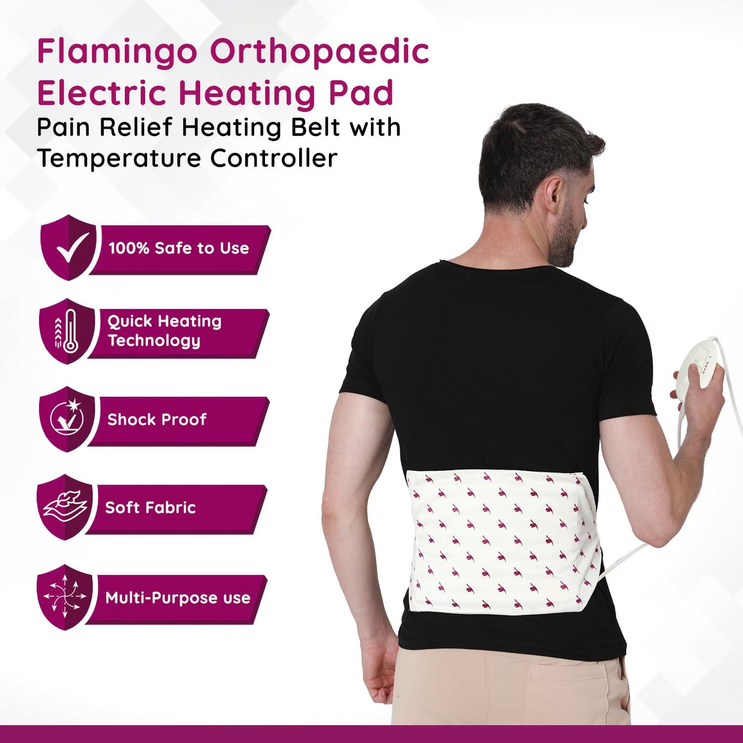 Flamingo Flamingo Orthopaedic Electric Heating Pad | Heat Belt with Temperature Controller | Pain Relief Heating Belt for Lower Back, Knee, Shoulder, Cramps, and Neck | Heat Pad Back Pain Relief | Regular
