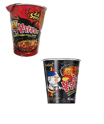 Sam Yang Samyang Black Stir Fried 2X Spicy (Combo) , Hot Chicken Flavor Ramen Cup , Instant Noodle Soup 70gm*2Pack (Imported) (Pack of 2)