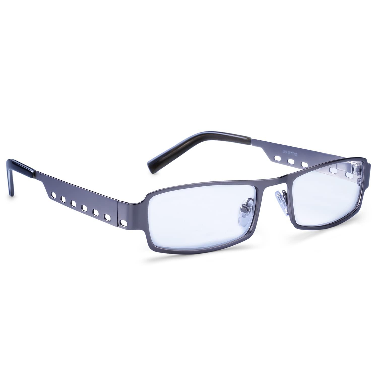 TIZIANO TIZIANO Full Rim Metal Reading Glasses with Spring Hinge (Model: Ditto VX-104 Gun metal +3.00 with Rectangular Eyeshape)
