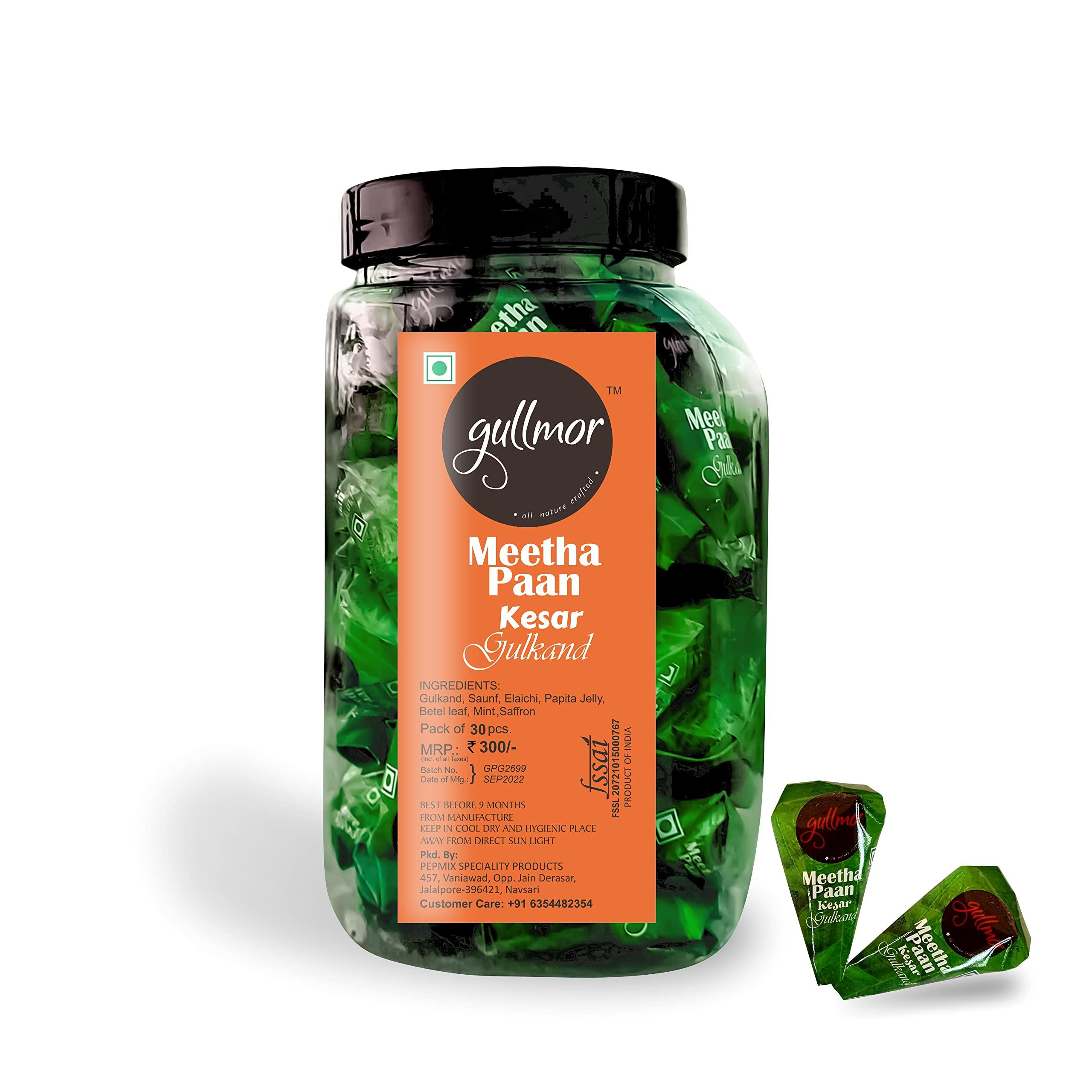 Gullmor Gullmor Premium Kesar Gulkand Meetha Paan Without Supari Without Tobaco |Sweet Paan Hygienically Packed Traditional Mukhwas Mouth Freshener pack of 30 Pcs