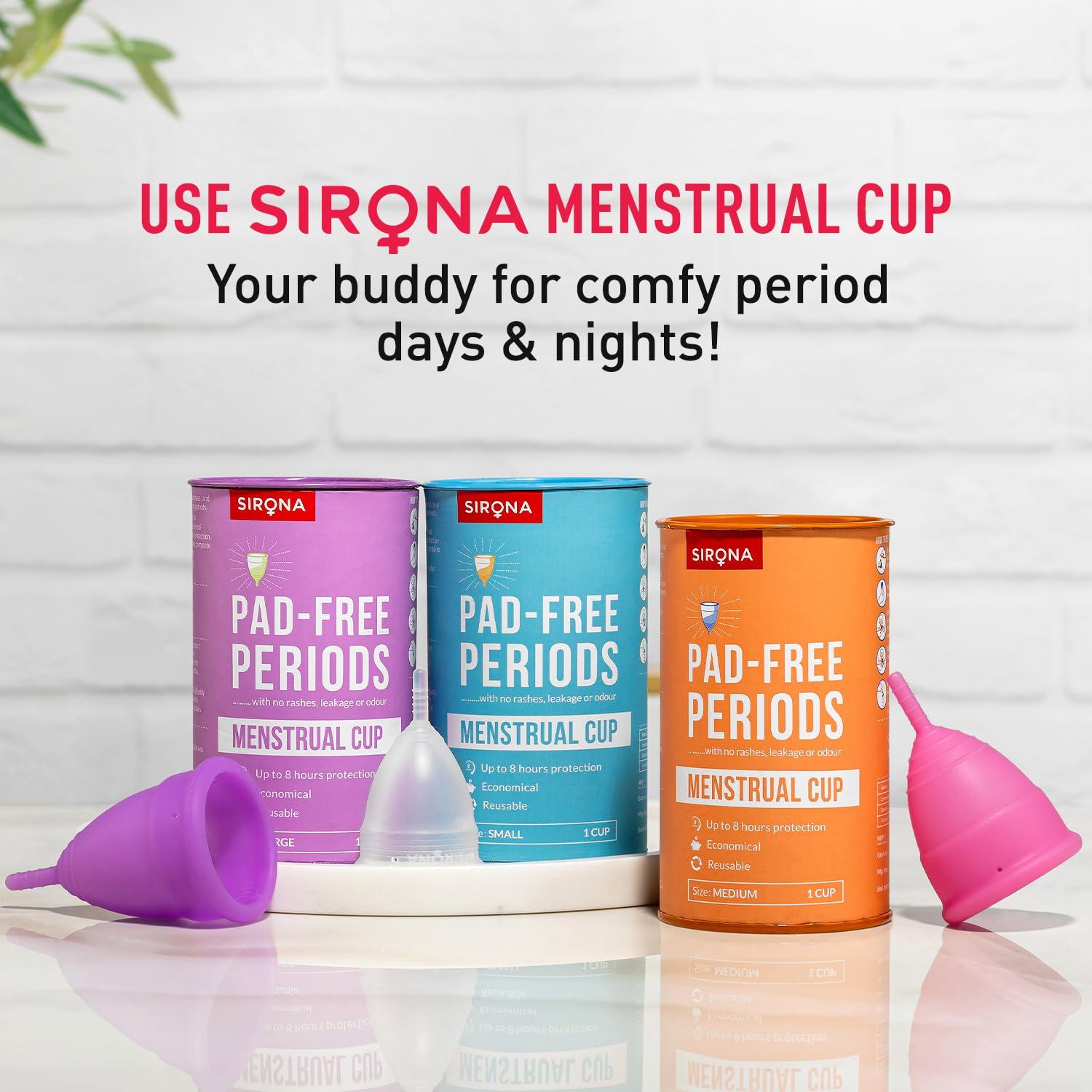 Sirona Sirona Reusable Menstrual Cup for Women | Medium and Small Size with Pouch | Ultra Soft, Odour and Rash Free | 100% Medical Grade Silicone | No Leakage | Protection for Up to 8-10 Hours | FDA Approved