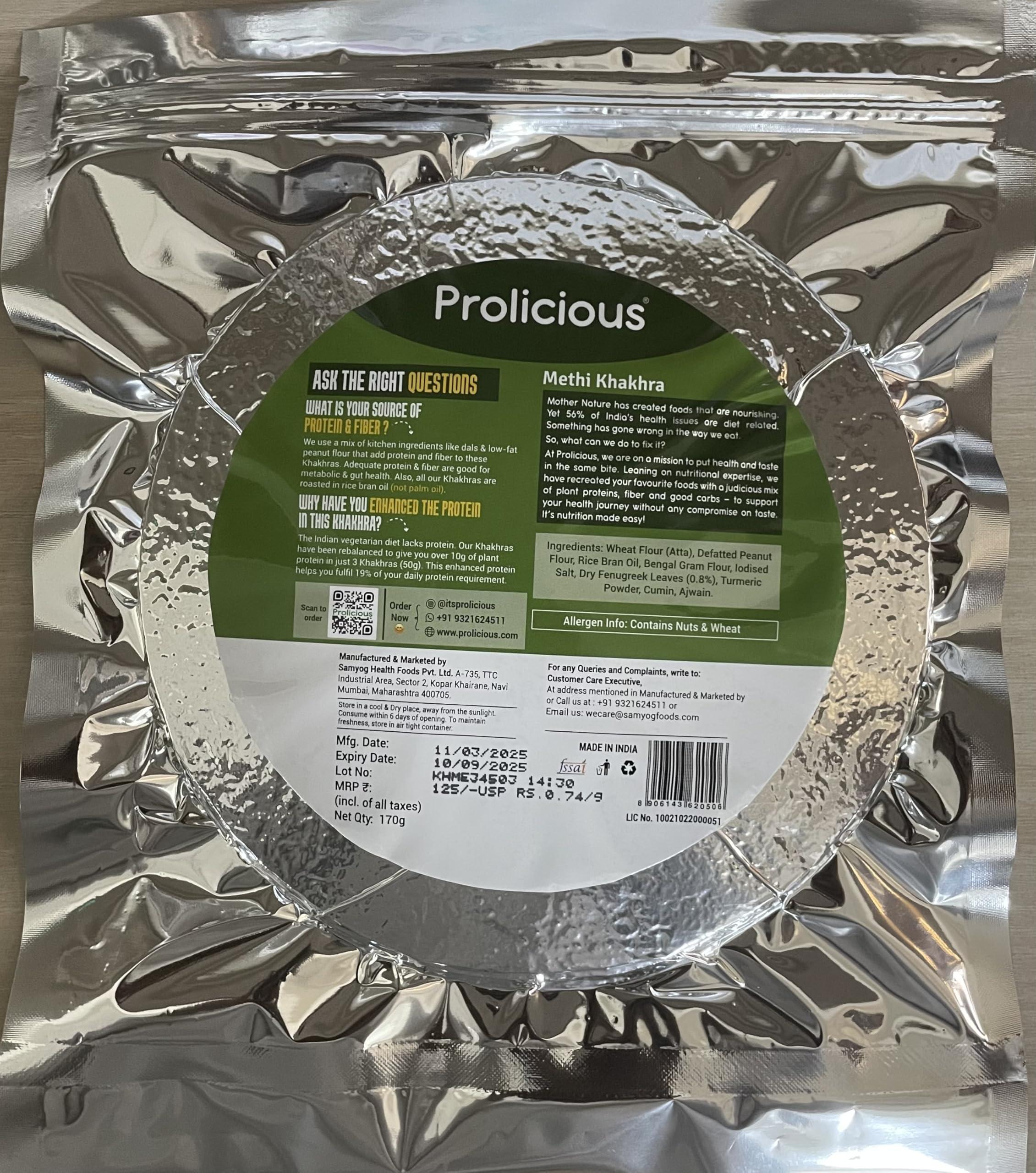 Prolicious Prolicious Jain Khakhra Combo | Plant Based High Protein Healthy Anytime Snack | No Palm Oil (Pack of 4, 170Grams Each)