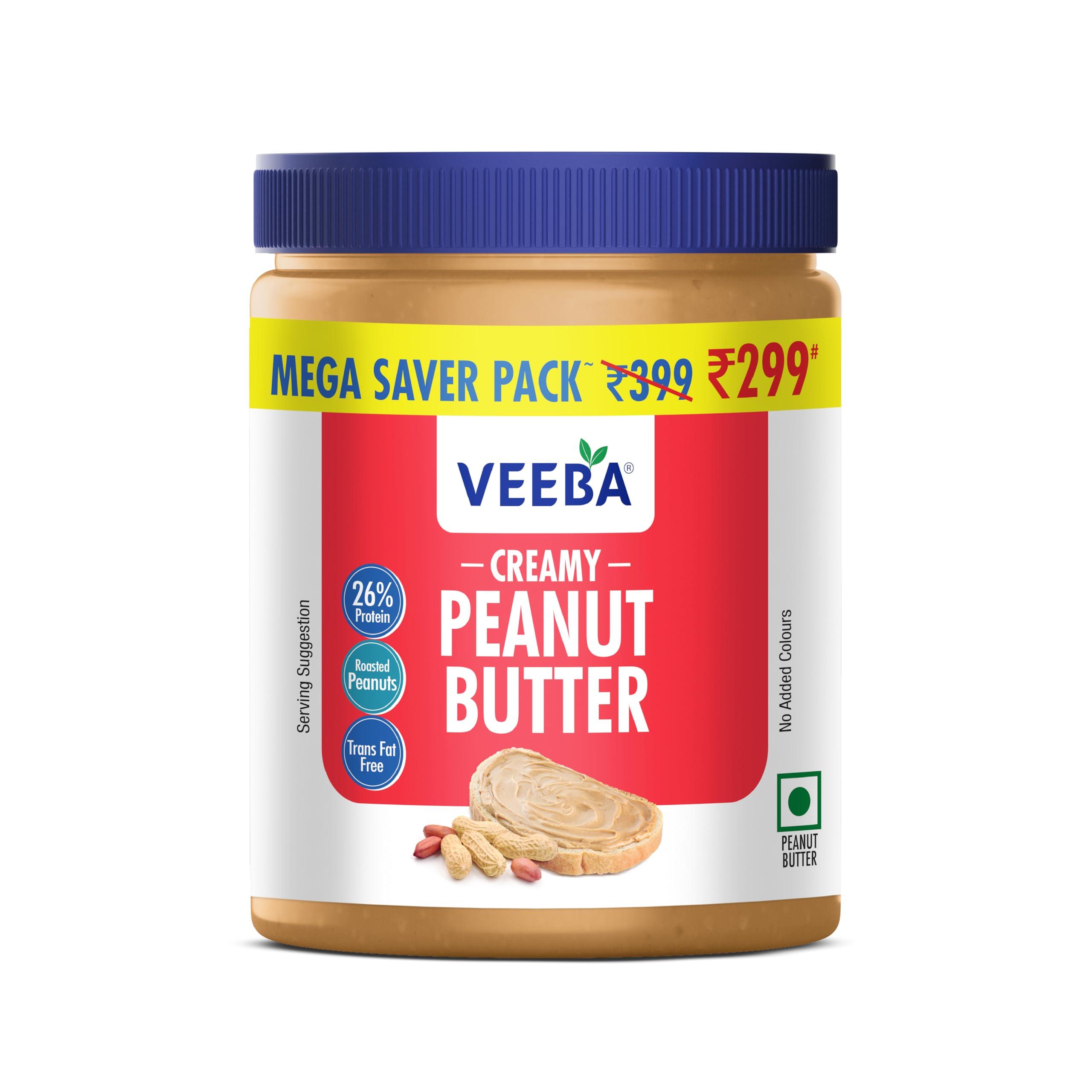 VEEBA Veeba Creamy Peanut Butter| High Protein | Naturally Gluten Free | Vegan | Trans Fat Free | No Added Preservatives | No Added Colour & Flavour | Non GMO | 925g