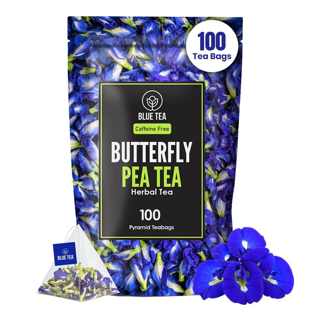 BLUE TEA BLUE TEA - Butterfly Pea Flower Tea - 100 Tea Bags (Plant Based) | Rakhi Gift For Sister | ANTI-OXIDANT RICH | Caffeine Free - Flower Based - Herbal Tea - 100% Natural Ingredients - Vegan | Zipper Pack