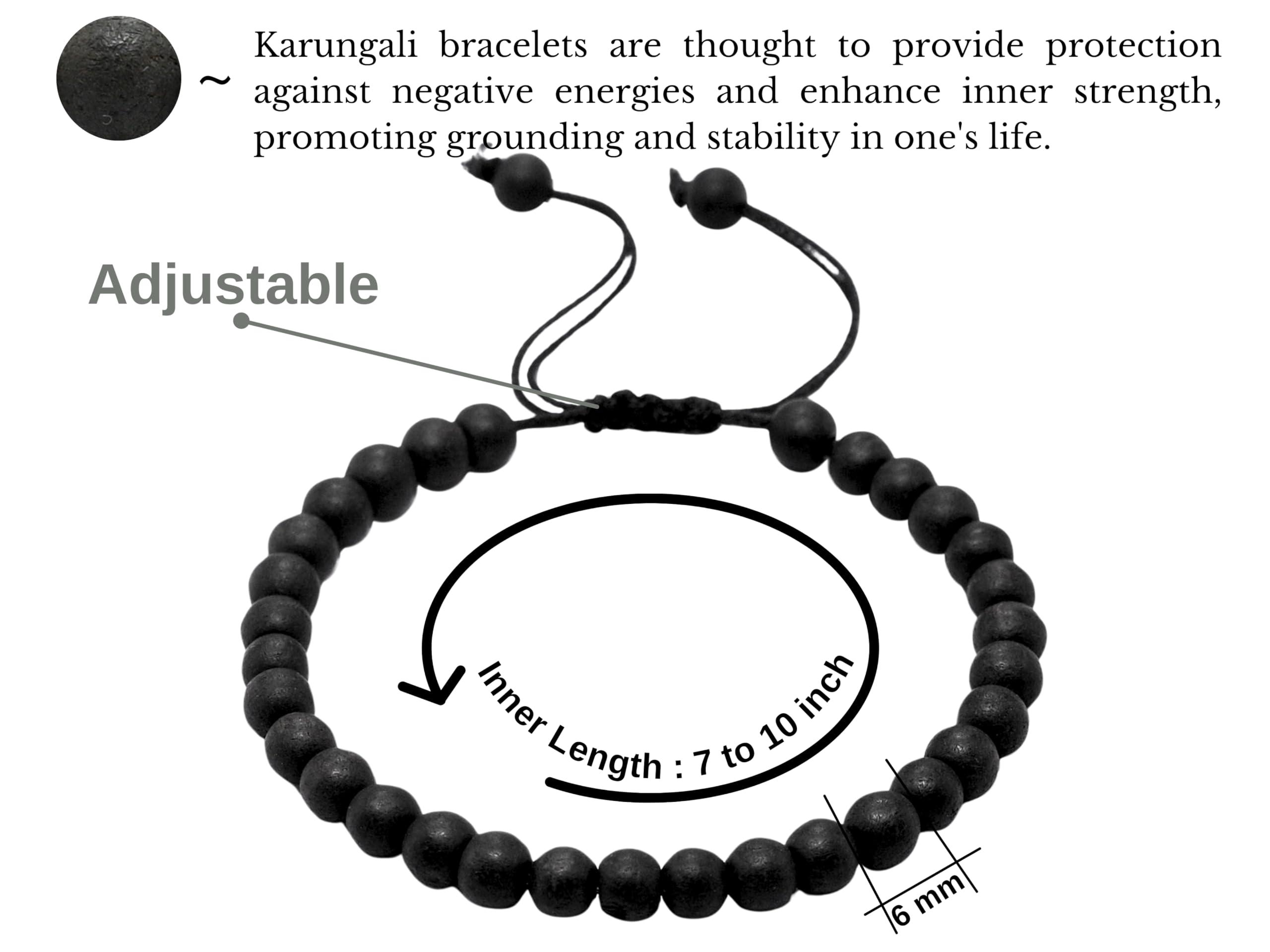 Crystal Heaven Certified Karungali Bracelet Original for Men Women - Black Ebony Wood Bracelet - Original and Natural Karukali Malai for Men Women Pooja Supplies (6mm Beads, Adjustable)
