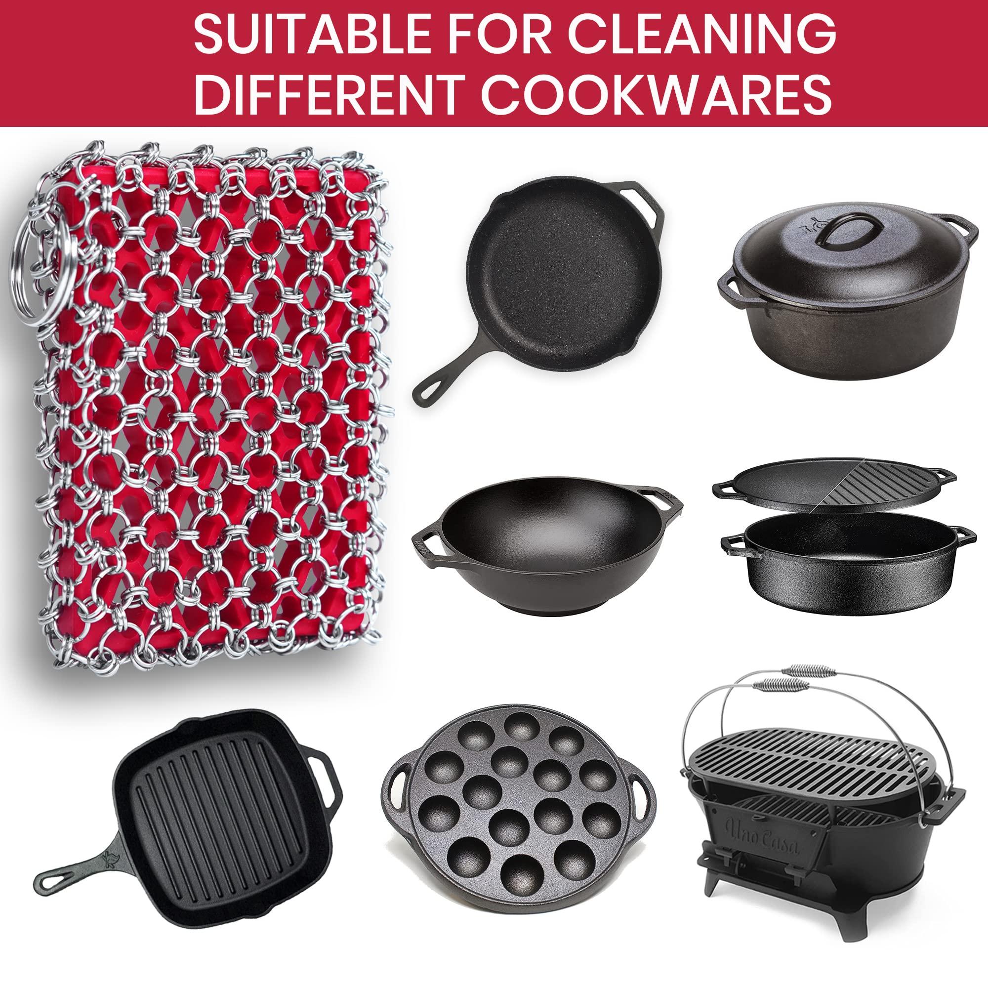 Zylark Zylark 316 Cast Iron Scrubber with Silicone Insert - Cast Iron Cleaner with Bamboo Towel - Chainmail Scrubber for Cast Iron Pans - Cast Iron Skillet Cleaner for Grill, Wok, and Pre-Seasoned Cookware