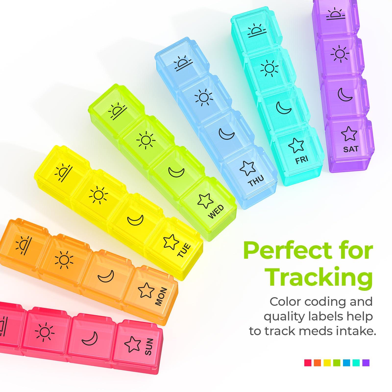 AUVON AUVON Weekly AM/PM Pill Box, 2nd Gen Portable Travel Pill Organizer (7-Day / 4-Times-A-Day) with Moisture-Proof Design and Large Compartments to Hold Vitamins, Supplements and Medication (Blue)