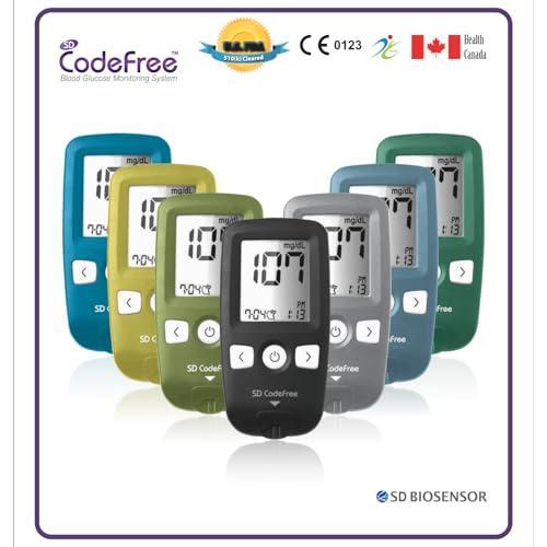 SD Codefree SD Codefree Blood Glucose Meter with 100 test Strips 100 Round Lancet and a Lancing Device - Glucometer (Black)
