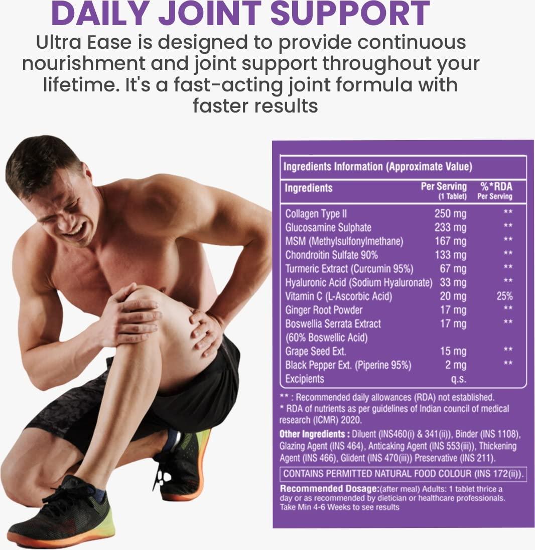 The JOINTS Co The Joints Co Ultra Ease with Type II Collagen, Bones & Joint Support Supplement Glucosamine Chondroitin MSM HA Complex & Herbal Blend for Joints, Bones & Cartilage Wellness - 90 Tablet (Pack Of 1)