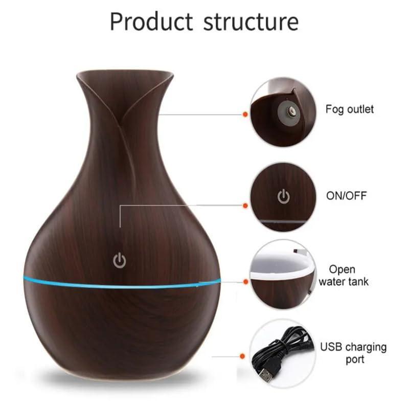 BLISSCLOUD BLISSCLOUD Pot Shape Wood Humidifier, Aroma Air Humidifier with Advanced Ultrasonic Technology | Dual Spray Modes | Stress Relief, Relaxation & Sleep Support | 6 Color Changing Lights