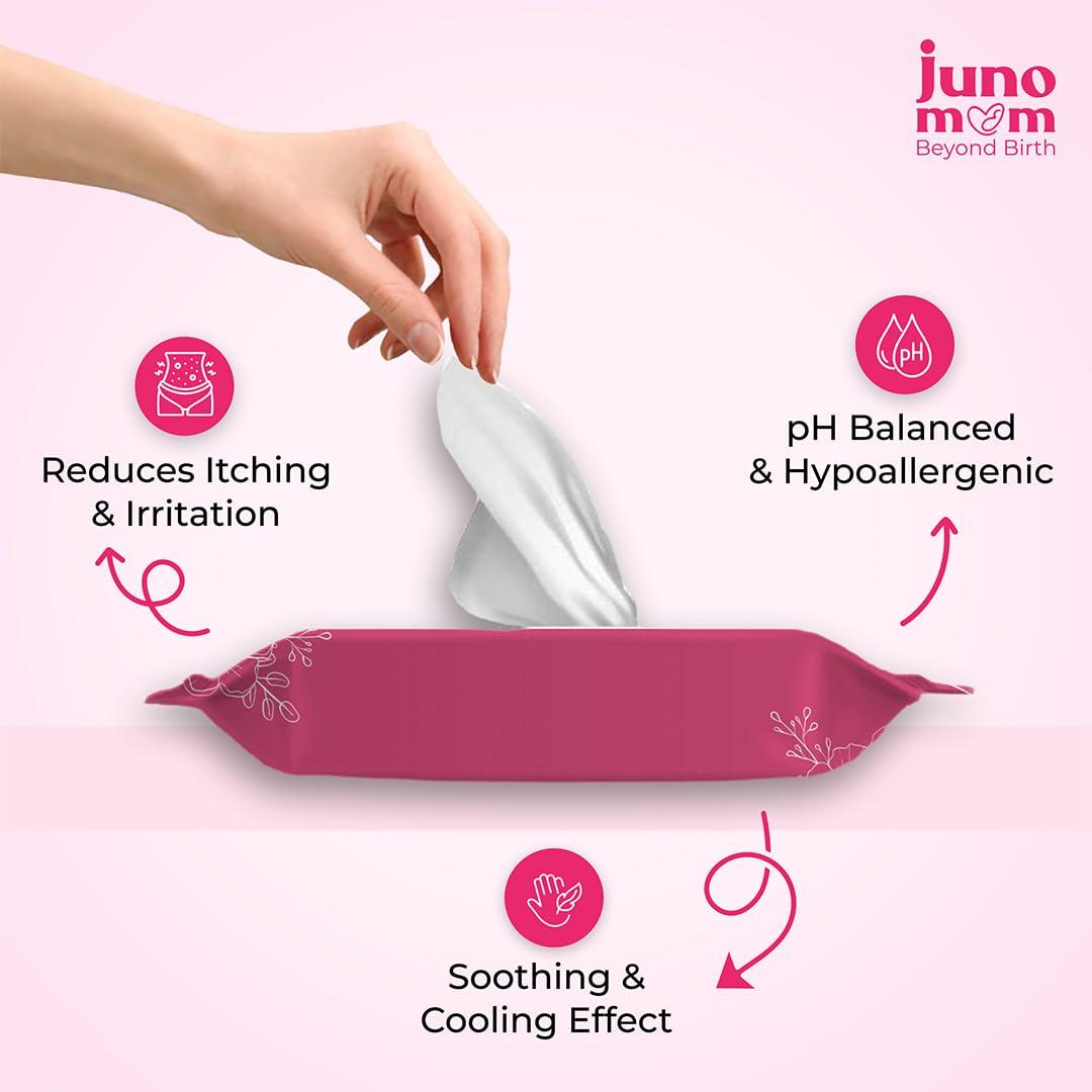 Juno Mom Juno Mom Witch-Hazel Wipes | 100 Pulls (Pack of 5) | Instant Cooling Wet Wipes | Infused with Aloe Vera & Witch Hazel Extracts | Refreshing & Skin-friendly | Paraben & Alcohol-Free