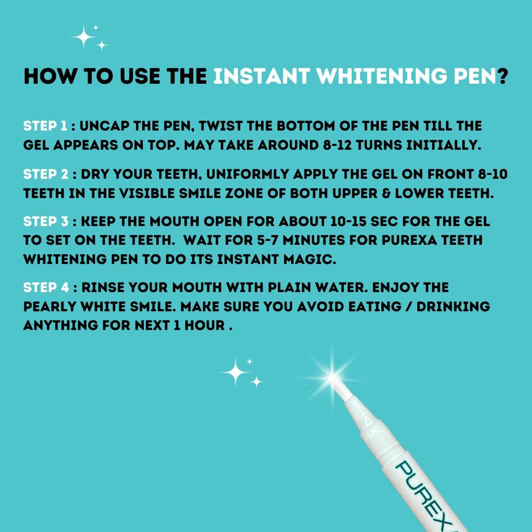 PUREXA Purexa Teeth Whitening Pen 2ml (Pack of 1) | Instant Stain Removal | Sensitivity-Free & Enamel-Safe | Easy to Use & Travel-Friendly | Removes Yellow Stains | Suitable for Men & Women