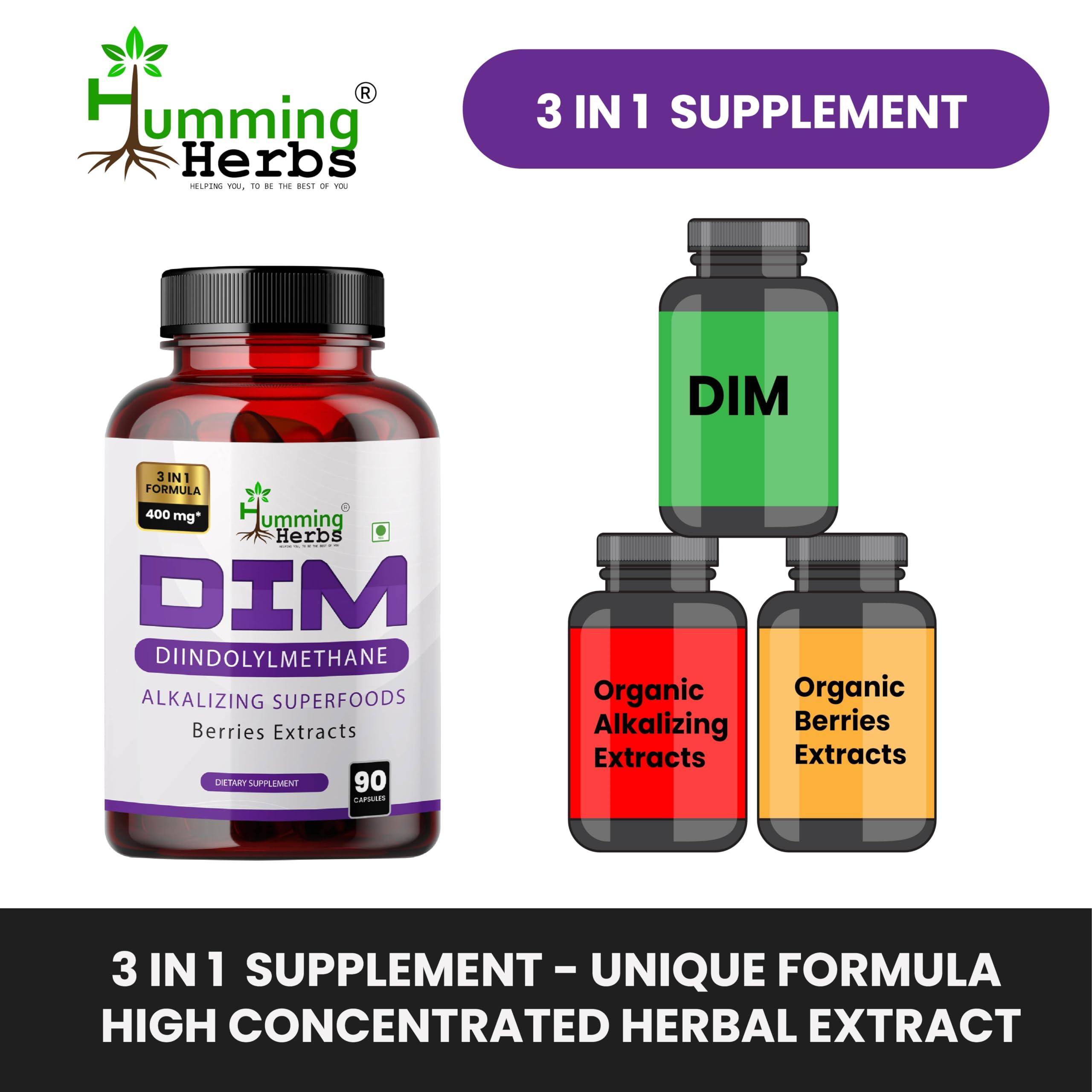 Humming Herbs Humming Herbs DIM - Diindolylmethane - 3 in 1 Formula - Organic Alkalizing/Superfood Extracts Spirulina,Berries Blend, Black Pepper Extract - 90 cap