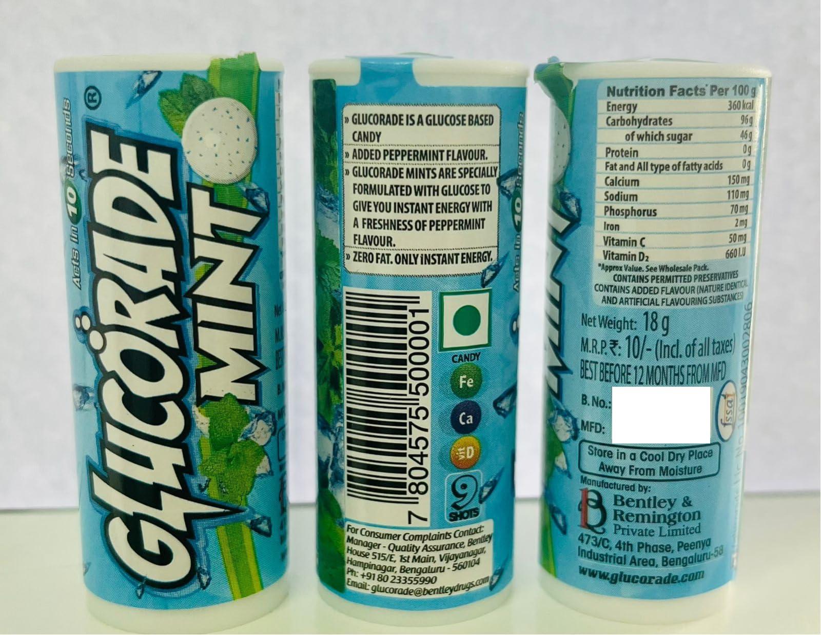 Glucorade Glucorade Shots Glucose Energy Tablets Ice Mint Flavour (Pack of 20 tubes)