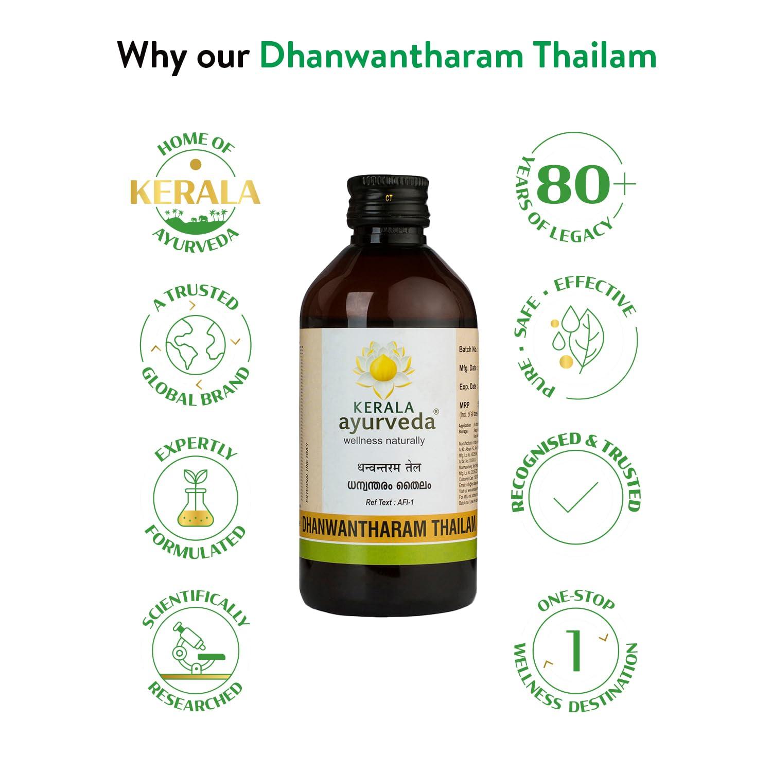 KERALA ayurveda Kerala Ayurveda Dhanwantharam Thailam - 200 ml | Ayurvedic Oil for Prenatal & Postnatal Recovery | Ideal for Stretch Marks Removal for Men & Women | Massage Oil for Relaxed Body | Strengthens Muscles