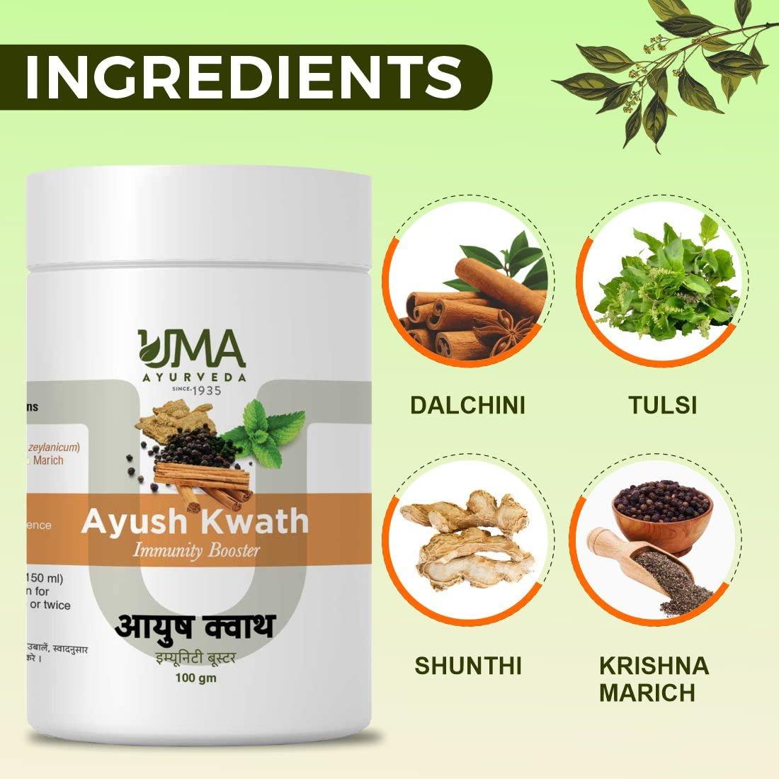 Uma Ayurveda Uma Ayurveda Ayush Kwath Kadha For Immunity Booster Powder Digestion Common Cold Jwara Respiratory Care Pack of 4 (400 Grm)