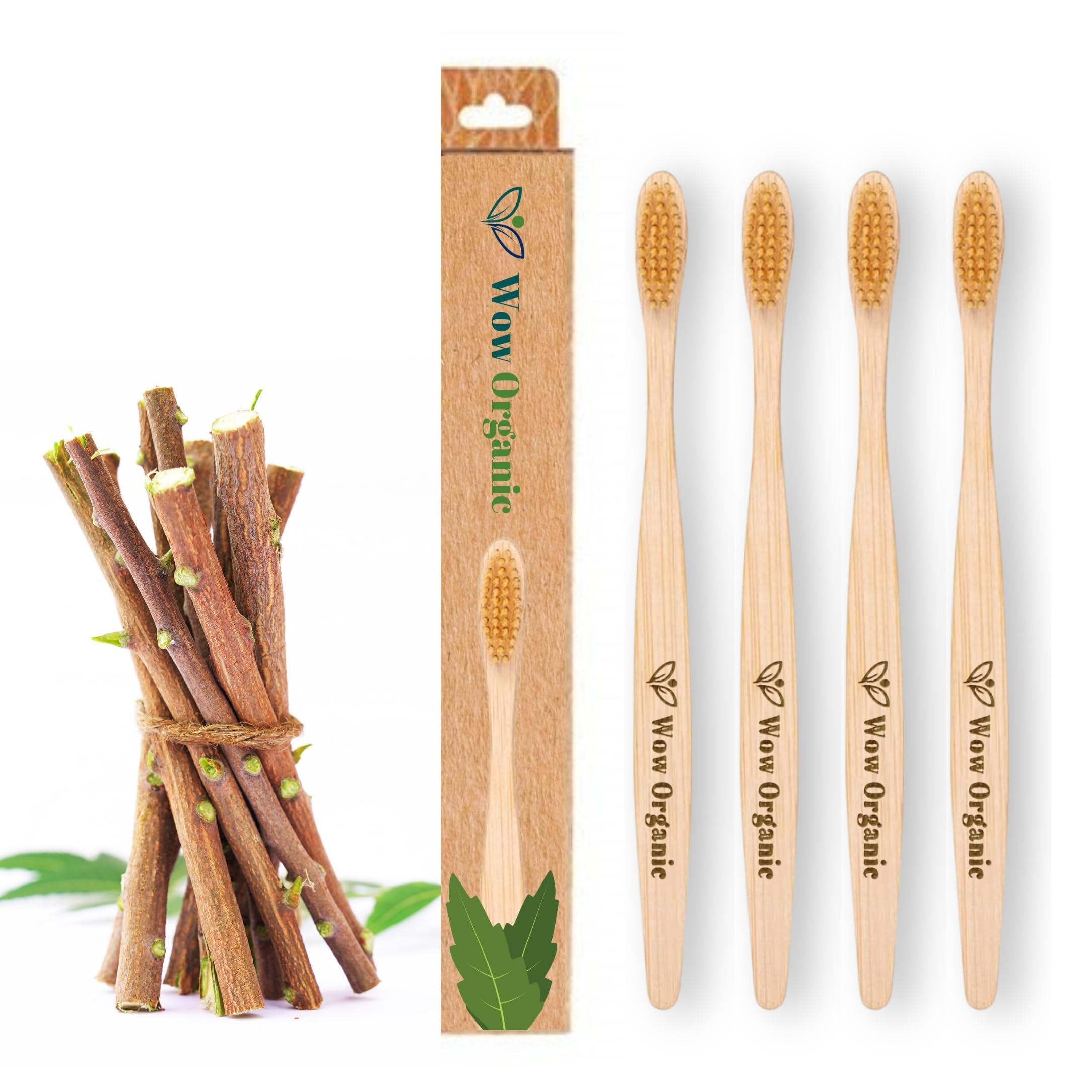Wow Organic Wow Organic Bamboo Manual Toothbrush With Charcoal Ultra Soft Bristles|Premium Oral Care Bamboo Brush For Adults & Kids|Bpa-Free, Biodegradable|Eco-Friendly (Pack Of 2)
