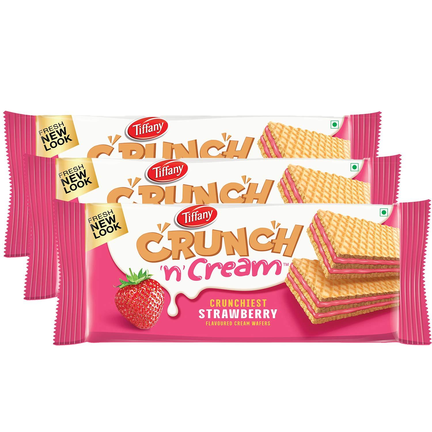 Tiffany Tiffany Wafers Crunch N Cream Crunchiest Strawberry Flavored Cream Wafers (Pack of 3, 150 g),Great for Snacking and Sharing