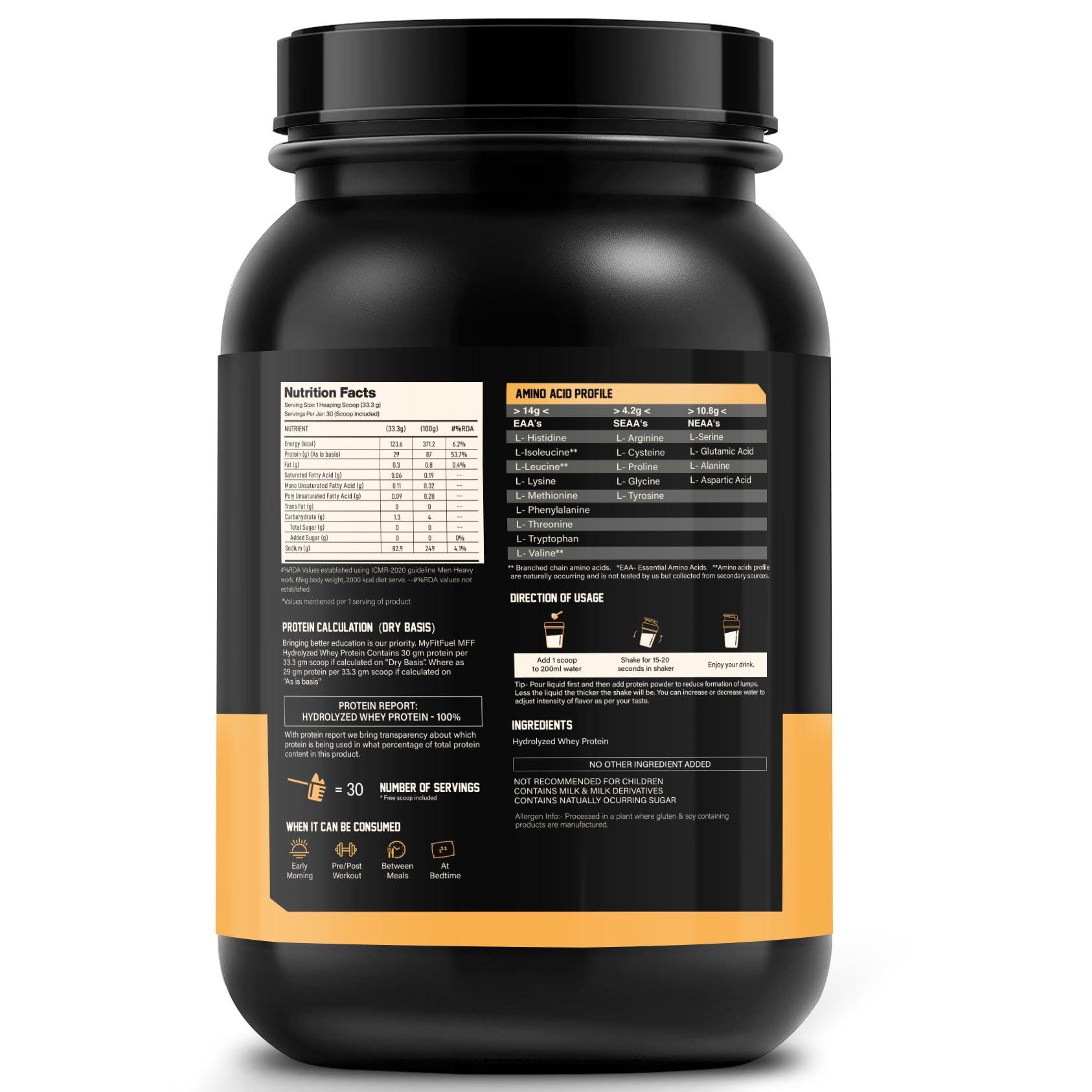 MyFitFuel MyFitFuel Hydrolyzed Whey Protein Powder | 1 Kg, 30 Servings (Unflavoured) | Pre Digested Protein
