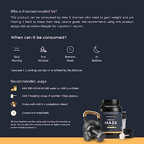 Nutrabay Nutrabay Gold Mega Mass Gainer Powder - 1kg, Vanilla Ice Cream | 100% Veg | 40.8g Protein, 123g Carbs, 711 Calories | Muscle Building & Weight Gainer Supplement for Men & Women