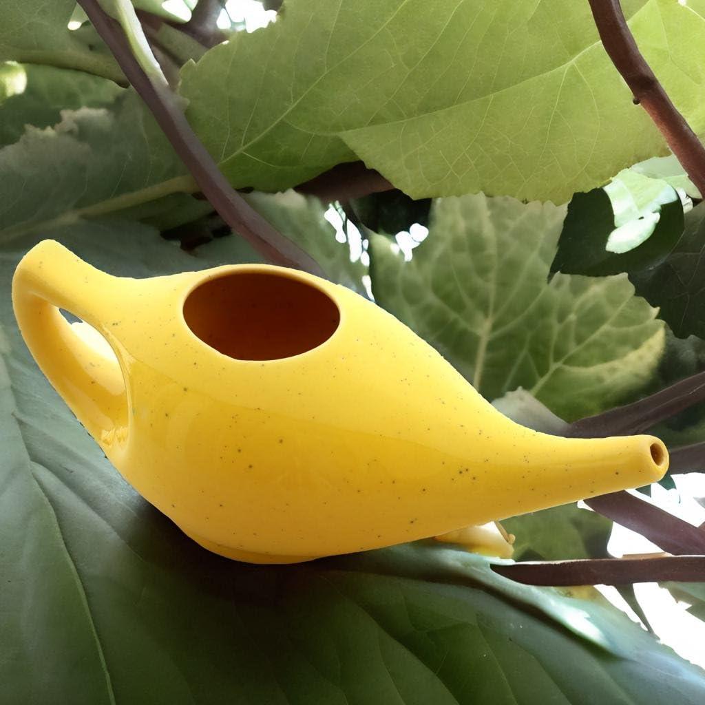 2activelife 2activelife Ceramic Neti Pot for Sinus, Jal Neti pots for Nasal Cleansing, Nose congestion and Passages Jala kriya (Yellow Crackle)