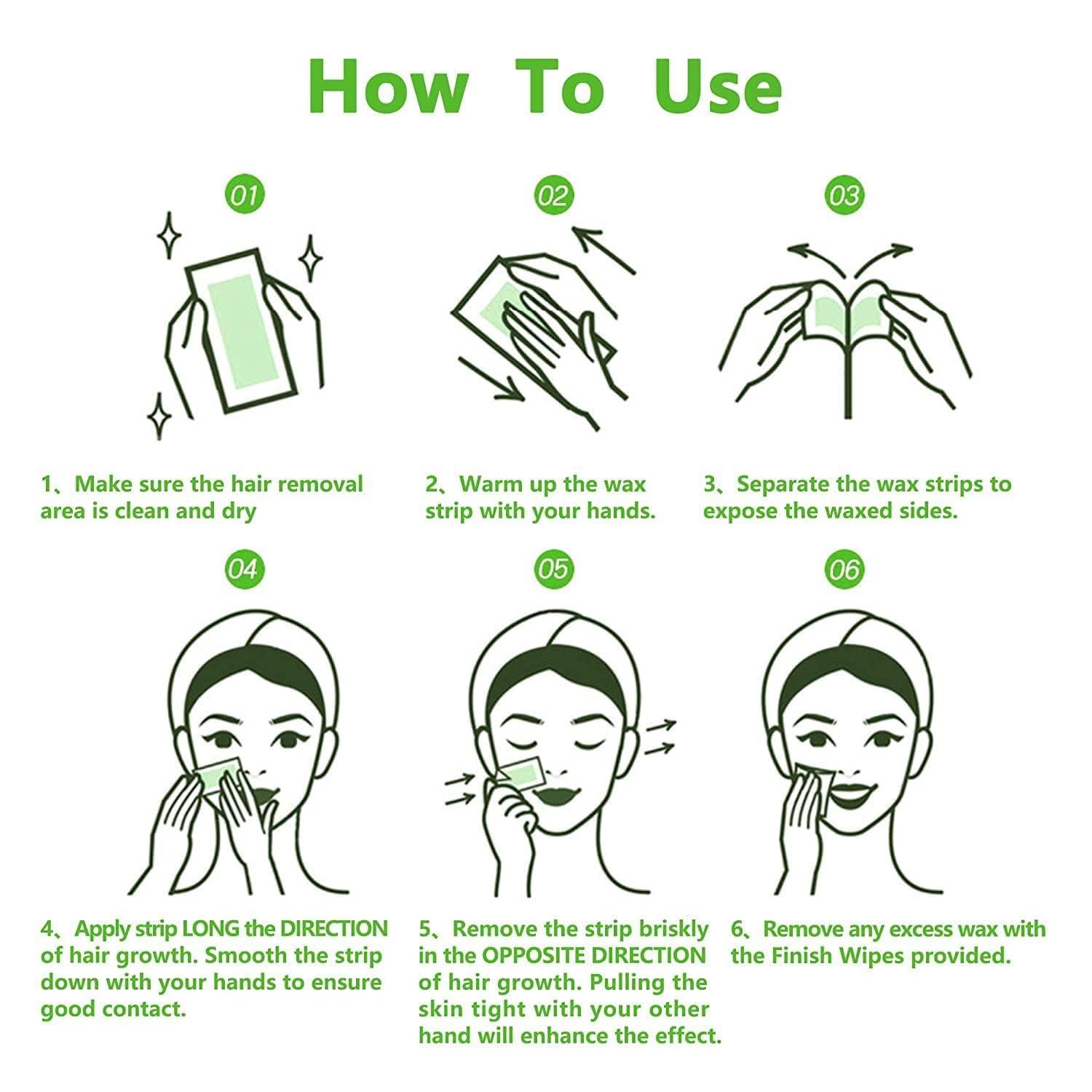 KNYUC MART KNYUC MART Hair Removal Waxing Strips for Eyebrows Face Upper Lip Chin Facial Wax Strips for For Legs,underarms (20 Strips +2 pcs finish wipes) (CHAMOMILE)