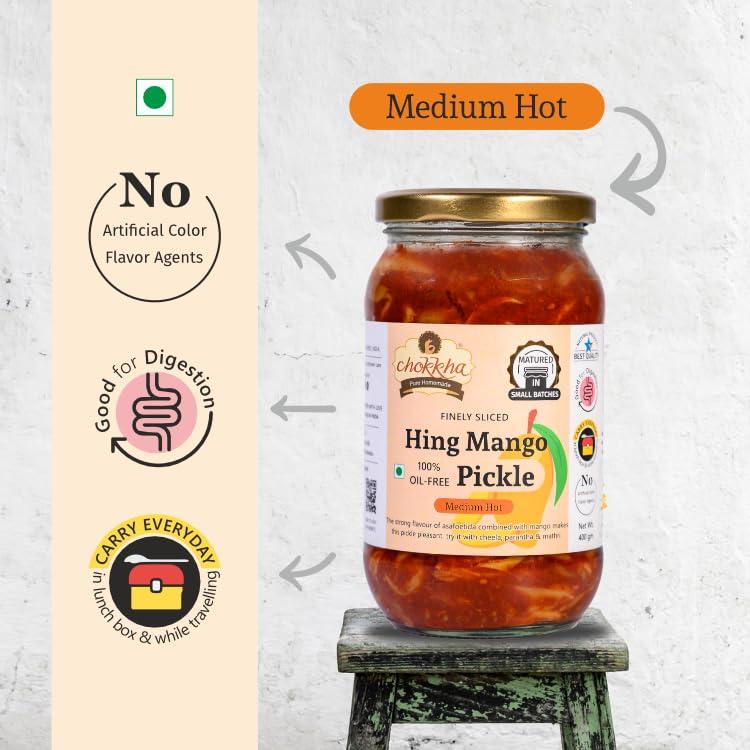 Chokkha Chokkha Traditional Homemeade Hing Mango Pickle (Hing Aam) | No colour Added | Vegan | 100% Oil-Free | Combo of 2| 200 Gm Each