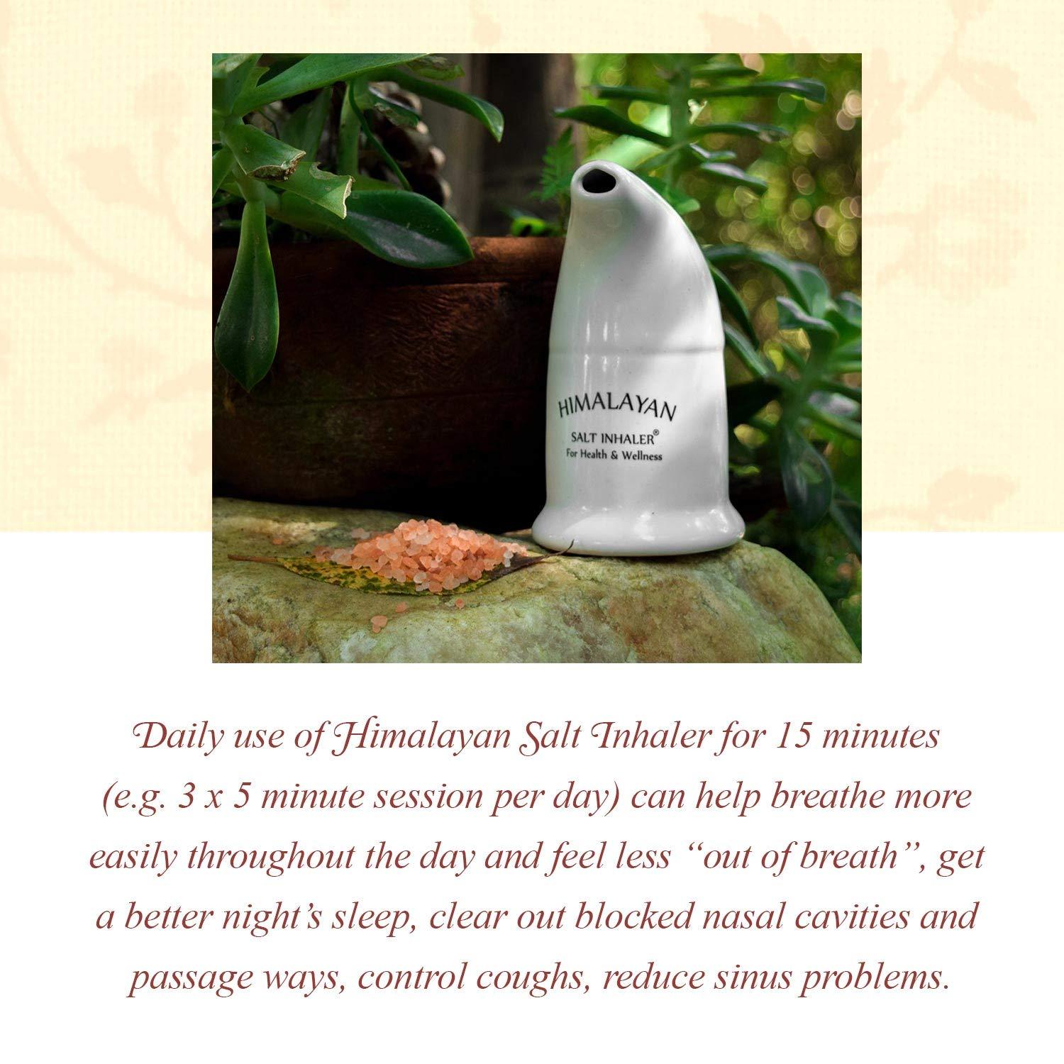 Green Home Himalayan Salt Inhaler & 180g Pink Salt, Crystal Salt, Refillable Salt Inhaler- All-Natural Respiratory Aid, Salt Therapy Pocket Inhaler for Health and Wellness-White