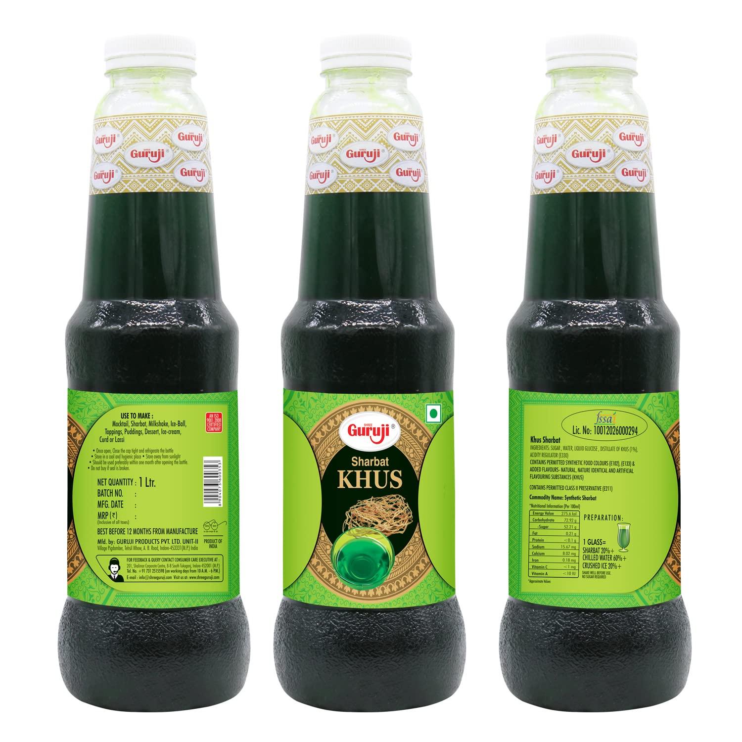 SHREE Guruji SHREE Guruji Rose Sharbat & Khus Sharbat Combo Pack Sizzling Beverage Instant Refreshing Syrup Drink For Summer (1 Litre), Liquid