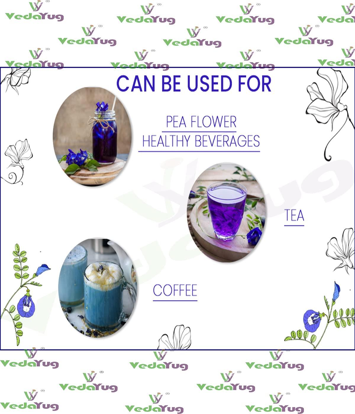 VY VedaYug VY VedaYug Blue Butterfly Pea Flower Tea | Hot Tea, Iced Tea | Ayurvedic Shankhpushpi Flower -Caffeine Free Herbal Tea | Coolers - 500g