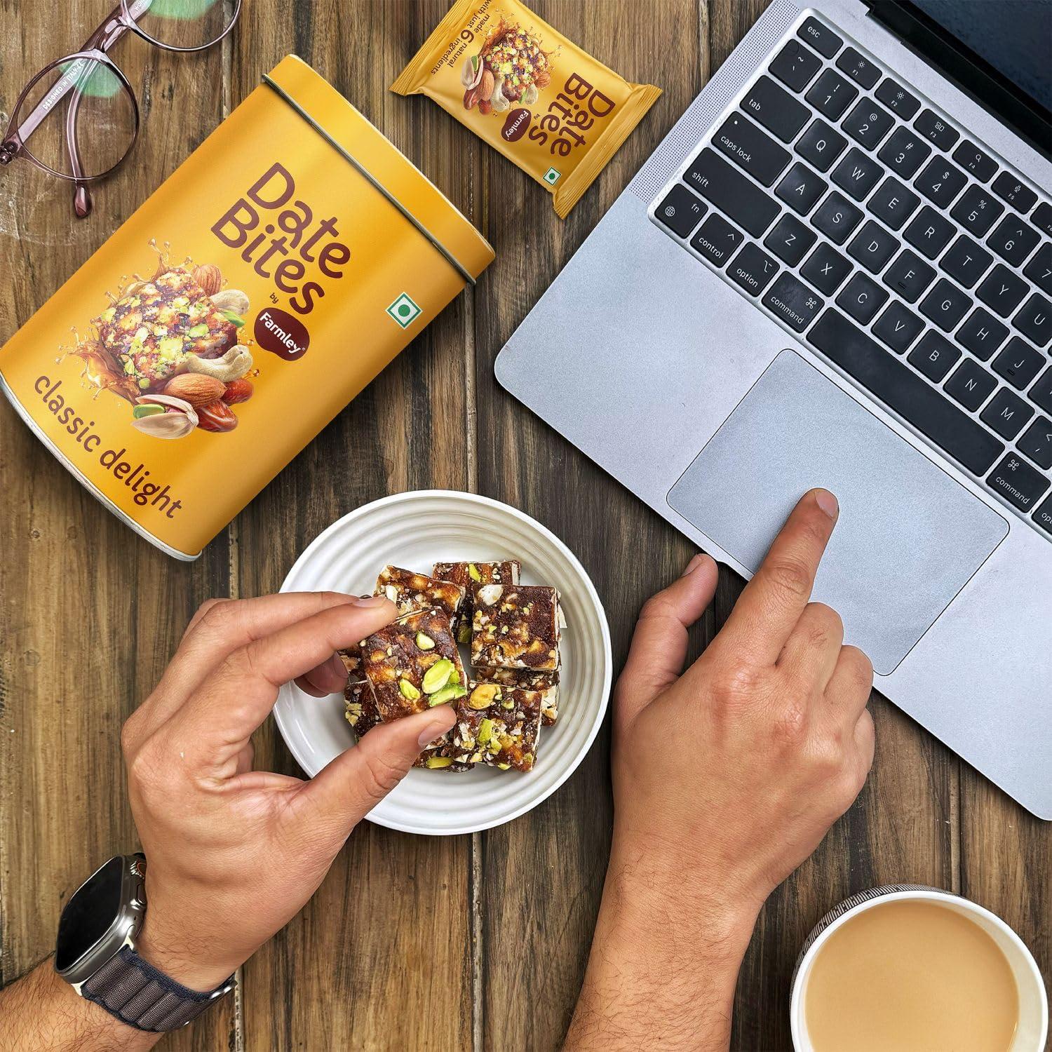 Farmley Farmley Date Bites I 360 gram I Dates Barfi Made with Dates, Pista, Cashews, Almonds, Honey and Pure Ghee I Dry Fruits Nuts, Healthy Delicious Indian Sweets, No Added Sugar, (180 g, Pack of 2)