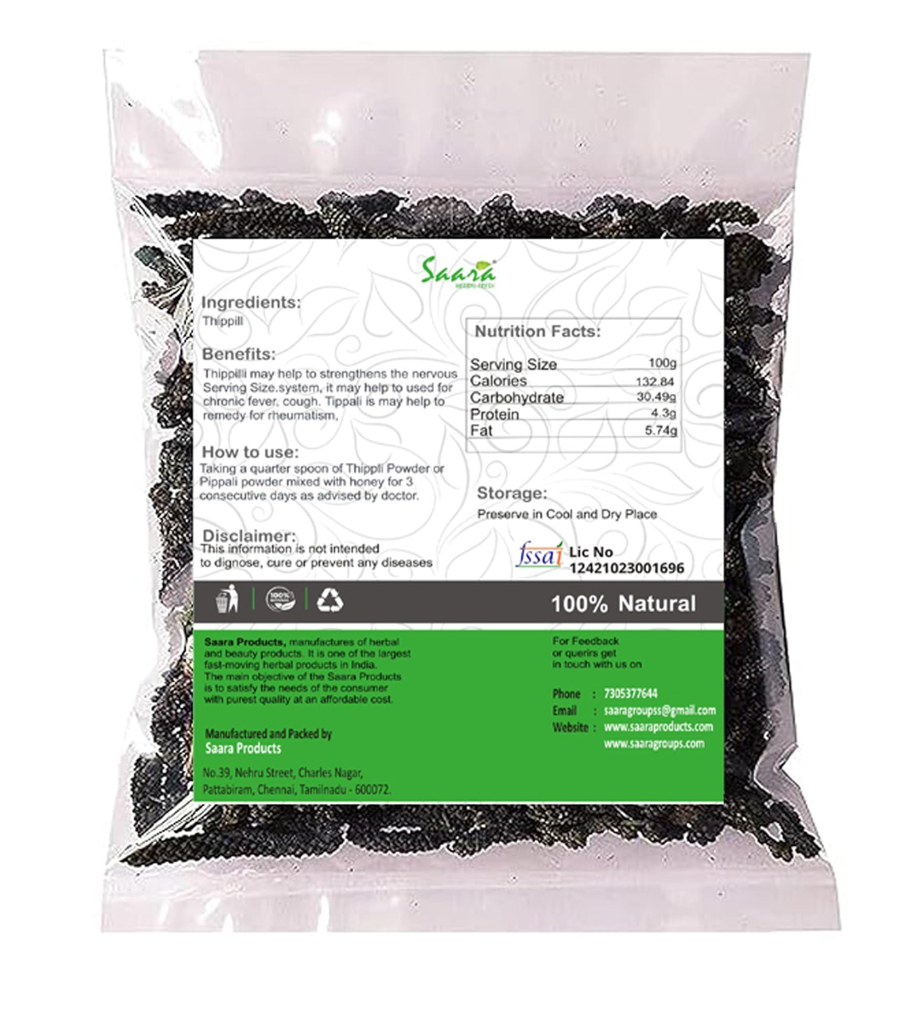 SAARA Saara HERBAL FRESH Thippili, 1000g, Long Pepper Whole, Pipal Badi, Pippali, Pipali, Peepali, Piper Longum, Gantoda, Modikaddi whole, (pack of 10 x100g)