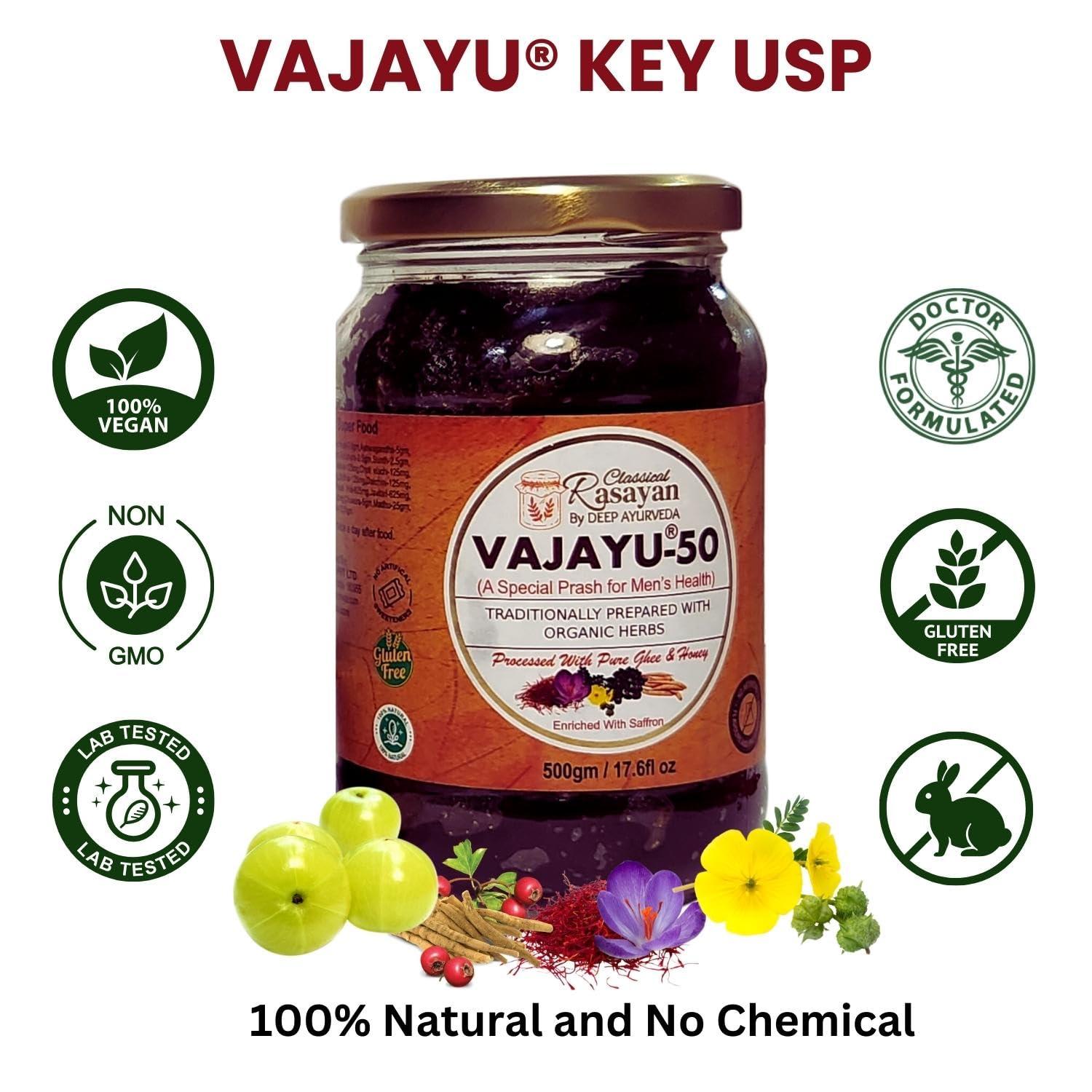 Deep Ayurveda Deep Ayurveda Vajayu 50 Prash | Ayurvedic Superfood with 30+ Herbs for Mens Wellness | Boosts Testostrone Level, Energy, Strength, Stamina & Vitality | 500g Pack