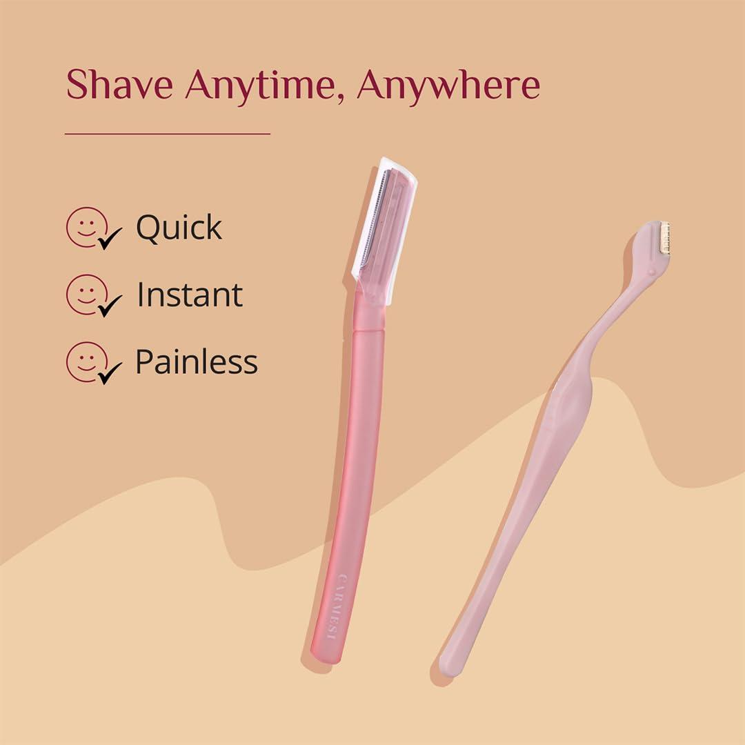 Carmesi Carmesi Women\'s Face Hair Removal Combo | 1 Face Razor, 1 Eyebrow Razor, 1 Facial Shaving Balm | Instant & Painless Hair Removal | For Eyebrows, Upper Lip, Forehead, Peach Fuzz, Chin and Sideburns