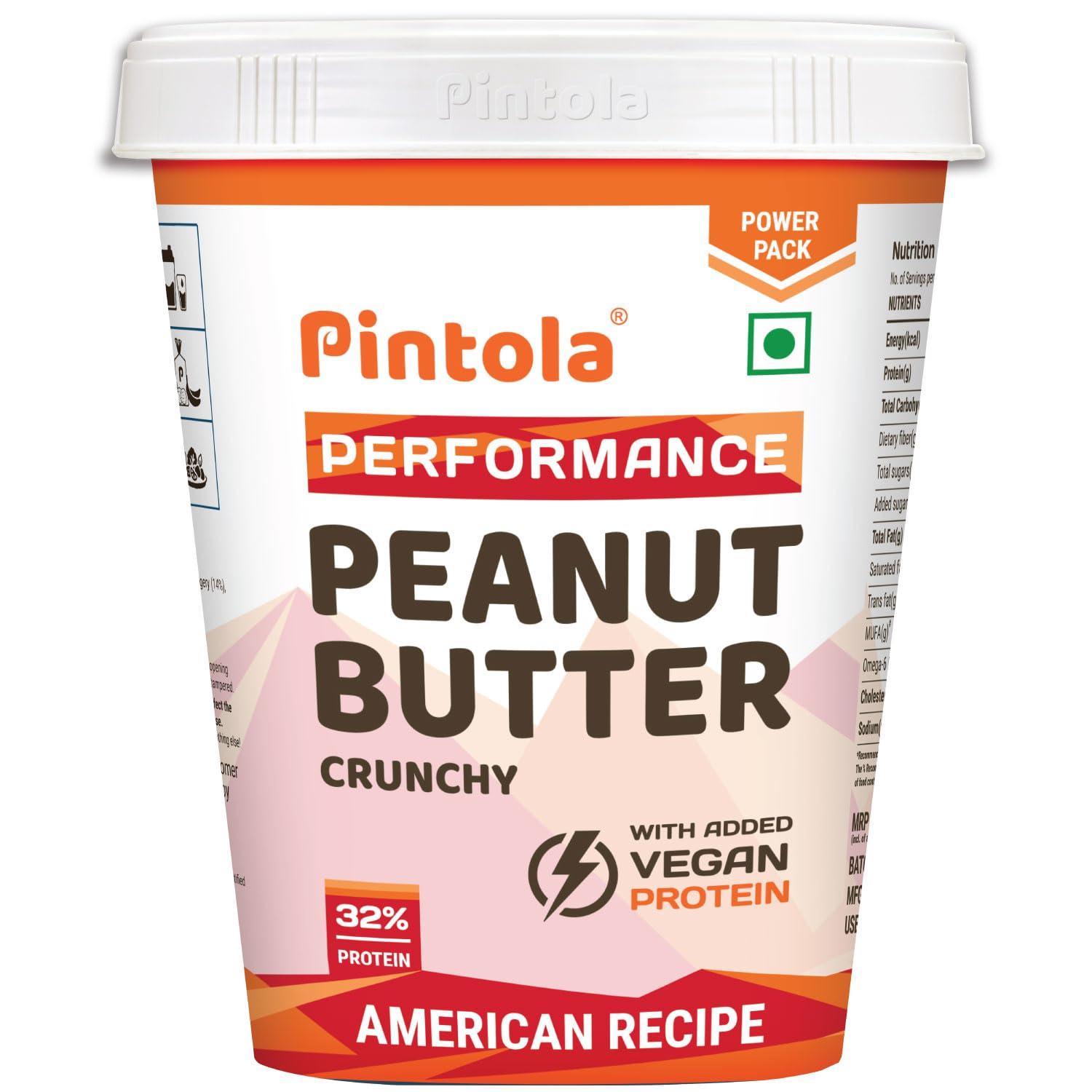 Pintola Pintola American Recipe Performance Series Peanut Butter (Crunchy) - 1kg | Vegan Protein | 32% Protein | High Protein & Fiber