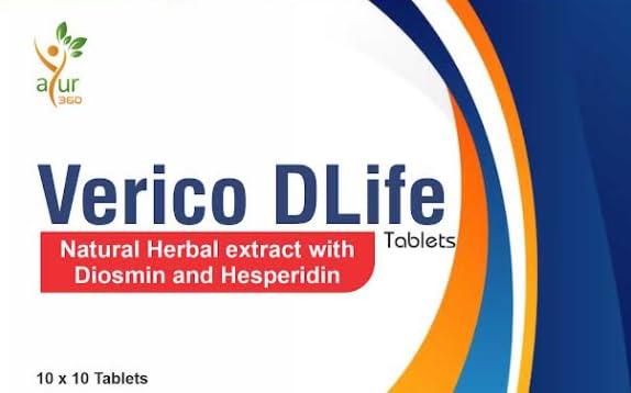 DEKALIFE AYURVEDA VERICO D LIFE TAB, Strip of 10 Tablets, A Unique herbal suppliment with Diosmin and hesperidin for Vascular health.