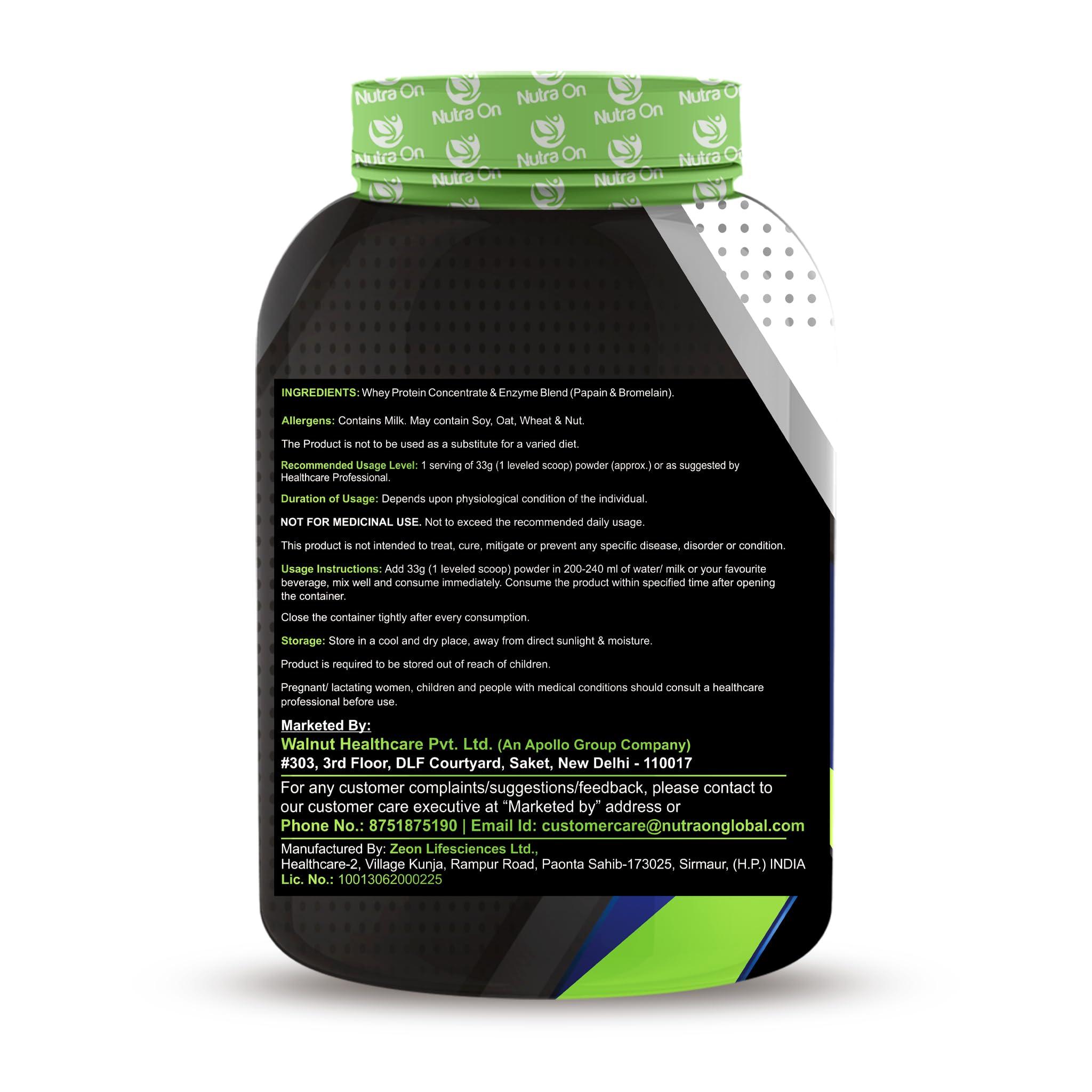 Nutra On Nutra On Sports Ultra Raw Whey Protein Concentrate with Enzyme blend | 25g Protein I 5.5g BCAA I 11.7g EAA I 4.3g Glutamic Acid I Tested for purity - Unflavoured - 1 kg (30 Servings)