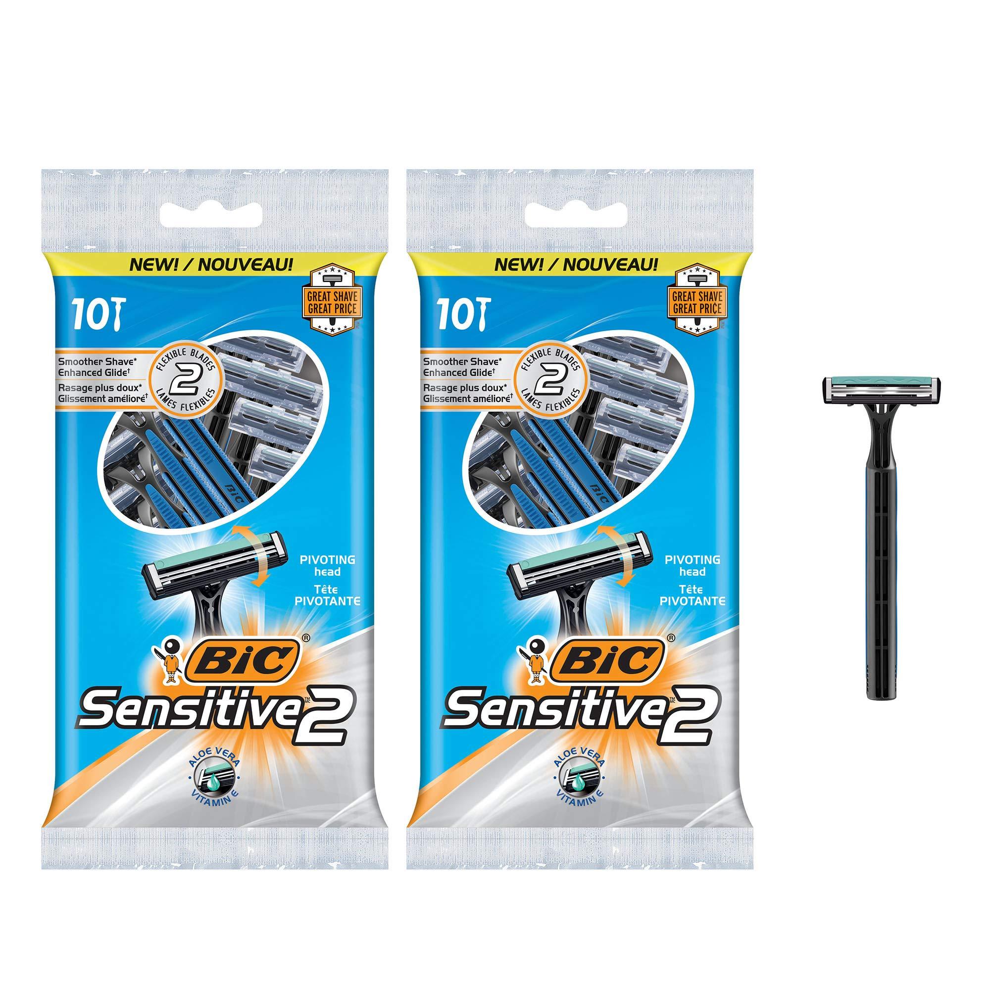 BIC BIC Sensitive 2 Men's Disposable Razor, Two Blade Men's Razor, For a Soothing and Comfortable Shave, Blue Razors, 20 Count
