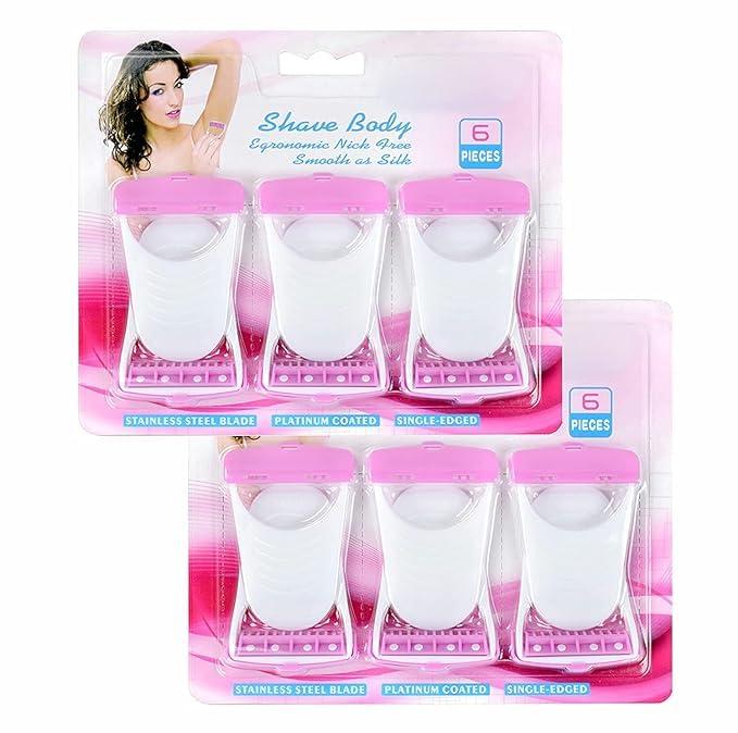 Enigmax Enigmax Disposable Bikini Razor 6pcs Mini Body Shaving Razor Women Under Arms, Hand, Leg & Bikini Area Hair Remover Stainless Steel Double Blade Shaver