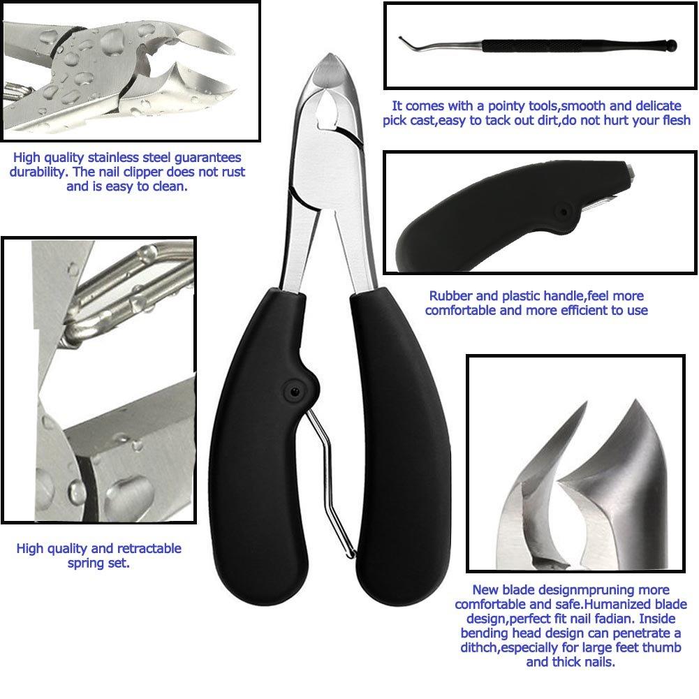 HongLanAo Precision Toenail Clippers for Thick or Ingrown Toenails, Sharp Stainless Steel Nail Cutter, Best Nail Clipper & Pedicure Tool for Seniors (Black/Roud)