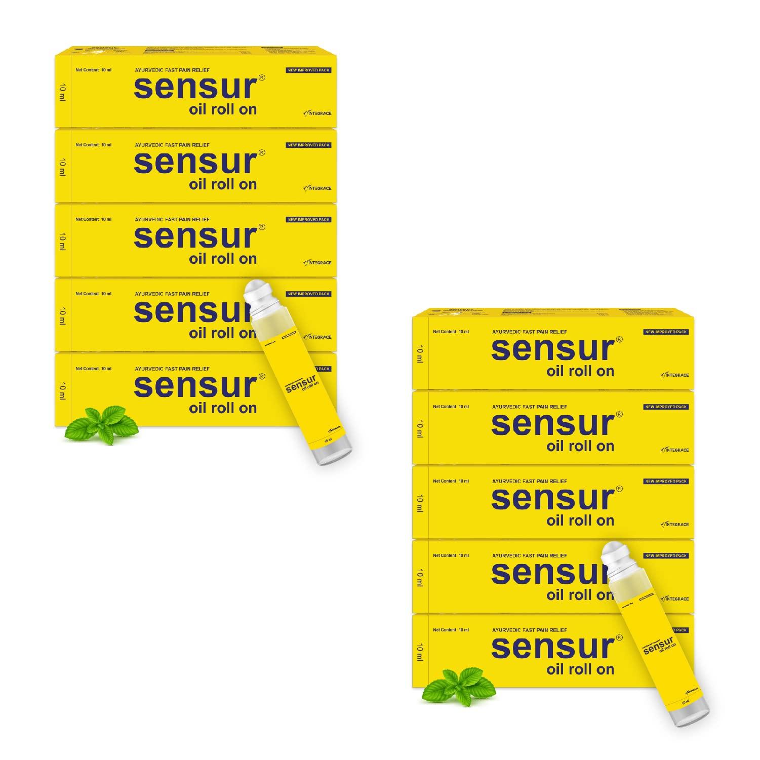 Sensur Sensur Natural and Ayurvedic Pain Relief Oil Roll On, 10ml (New Pack of 10) | Fast Relief All Pains, One solution