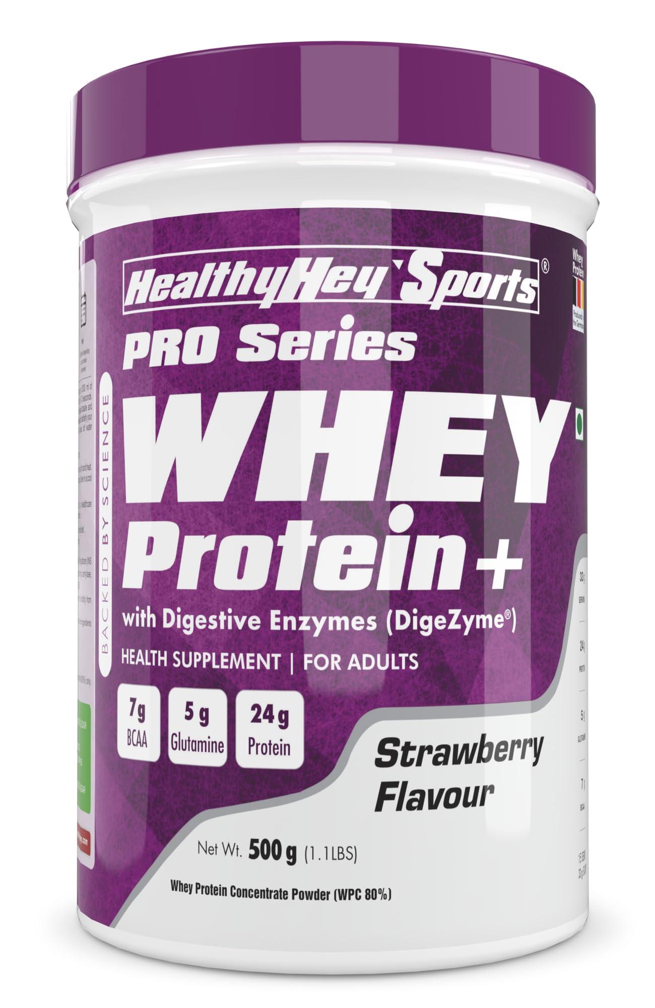 HealthyHey Sports HealthyHey Sports Whey Protein Concentrate - Helps in Muscle Synthesis (Strawberry, 500gm)