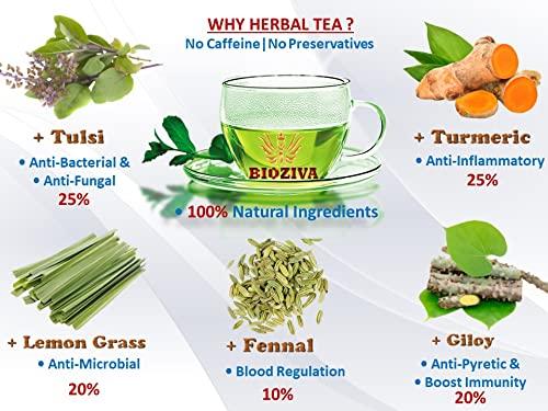 BIOZIVA BIOZIVA IMMUNE BOOSTER HERBAL TEA | + C VIT + TULSI + TURMERIC + LEMONGRASS + GILOY | 100% NATURAL INGREDIENT |