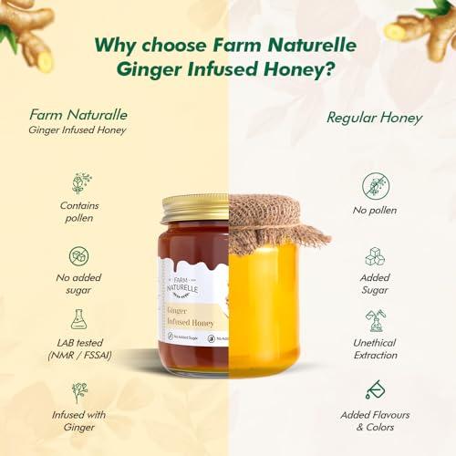 Farm Naturelle Farm Naturelle Healthy Ginger Infused Honey 300gm |100% Pure Honey| Raw & Unfiltered|Unprocessed|Lab Tested Honey In Glass Jar with Engraved Virgin Wooden Spoon