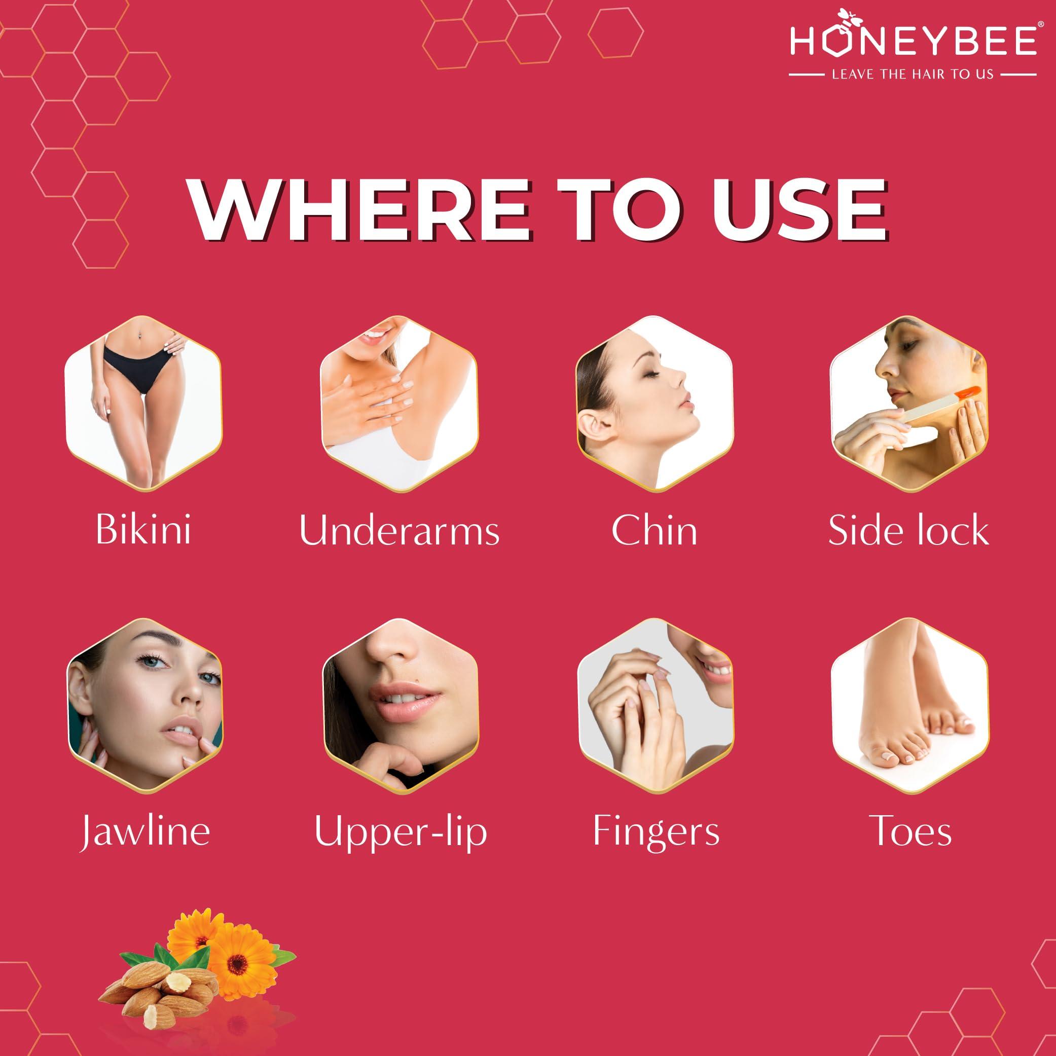 HoneyBee HoneyBee Stripless Katori Wax For Face|Pan Wax With Handle For Face, Upper Lip, Chin, Jaw, Underarms, Bikini And Brazilian|For All Skin Type|No-Strip Wax At Home|Post Wax Wipes|Spatula|120 Gm, Women