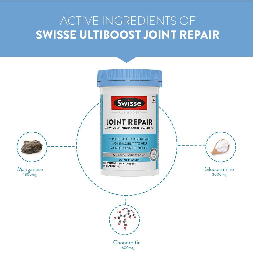 Swisse Swisse Joint Repair - Highest Glucosamine & Chondroitin Per Serving (3000mg Glucosamine, 1600mg Chondroitin) for Joint Pain & Cartilage Repair 60 Tablets