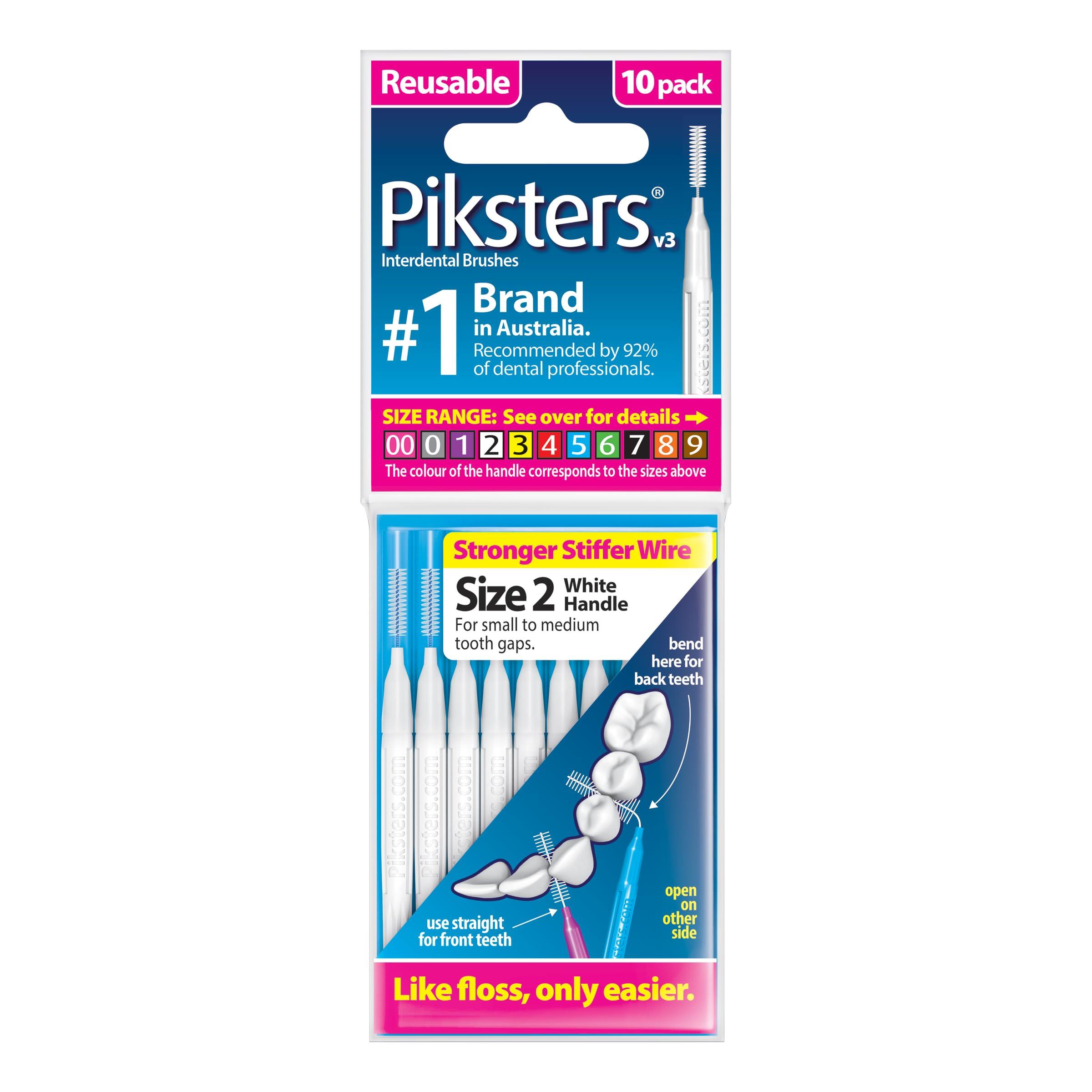 Piksters 10 Pack, Size 2 (White) : Piksters Interdental Brushes (10 Pack, Size 2 (White))